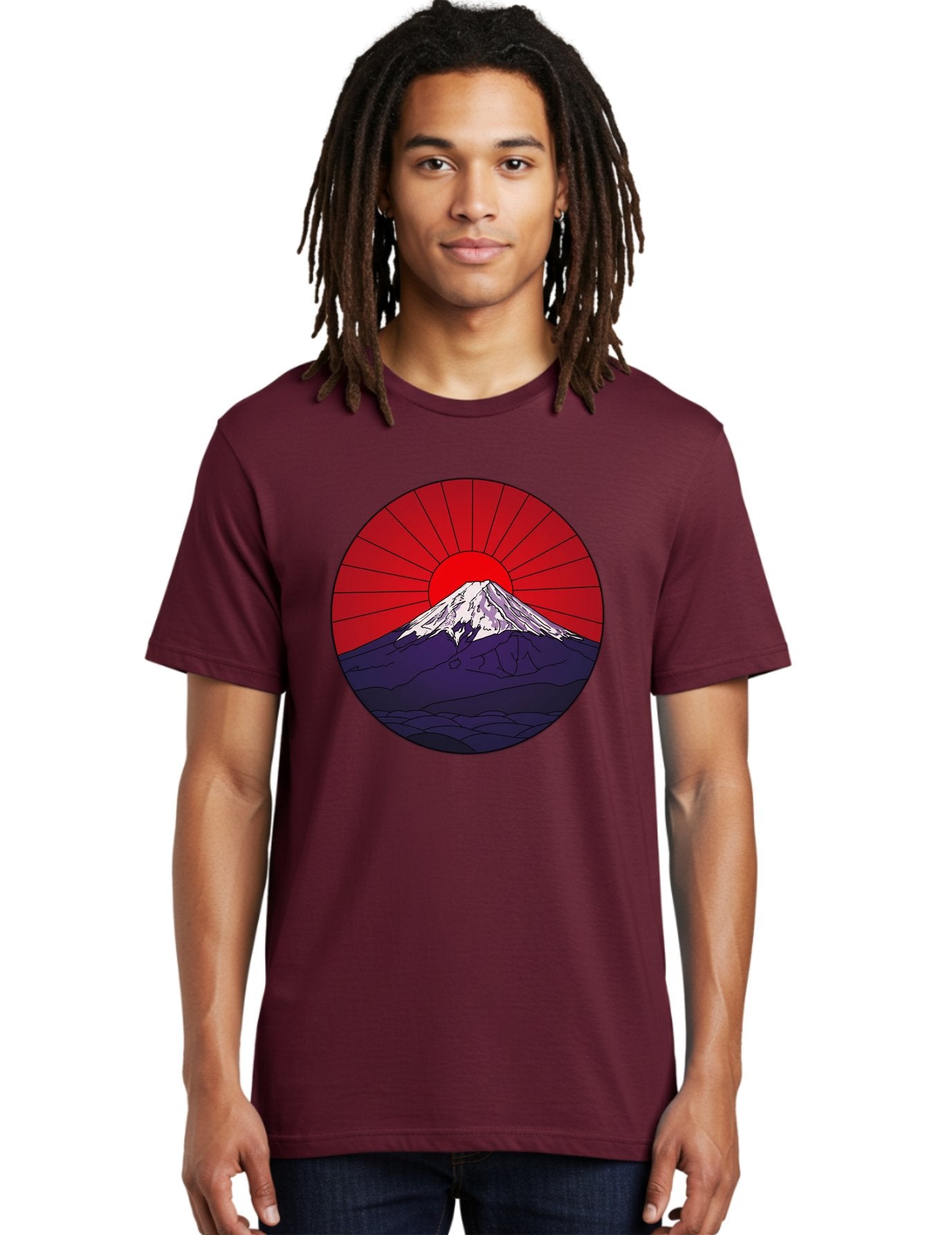 Fujisan Men'S Graphic Tee, 100% Cotton, Comfortable Casual Summer Wear, Machine Washable, Mount Fuji Landscape, Red Sunrise, Iconic Mountain, Japan Scenery, Minimalist Art, Sunrise Over Mountains, Snow-Capped Peak Bad953 23