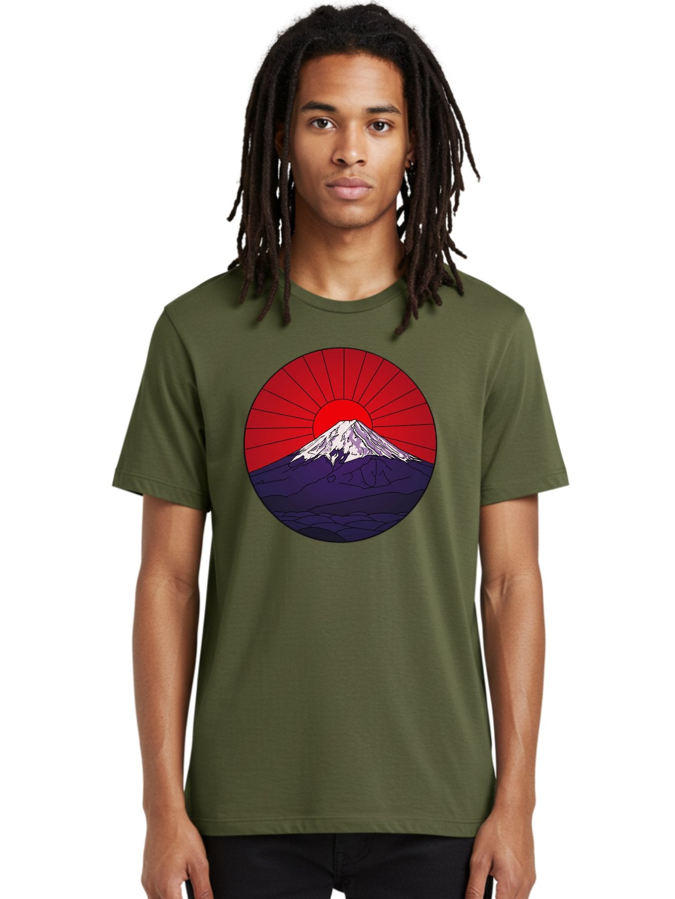 Fujisan Men'S Graphic Tee, 100% Cotton, Comfortable Casual Summer Wear, Machine Washable, Mount Fuji Landscape, Red Sunrise, Iconic Mountain, Japan Scenery, Minimalist Art, Sunrise Over Mountains, Snow-Capped Peak Bad953 22