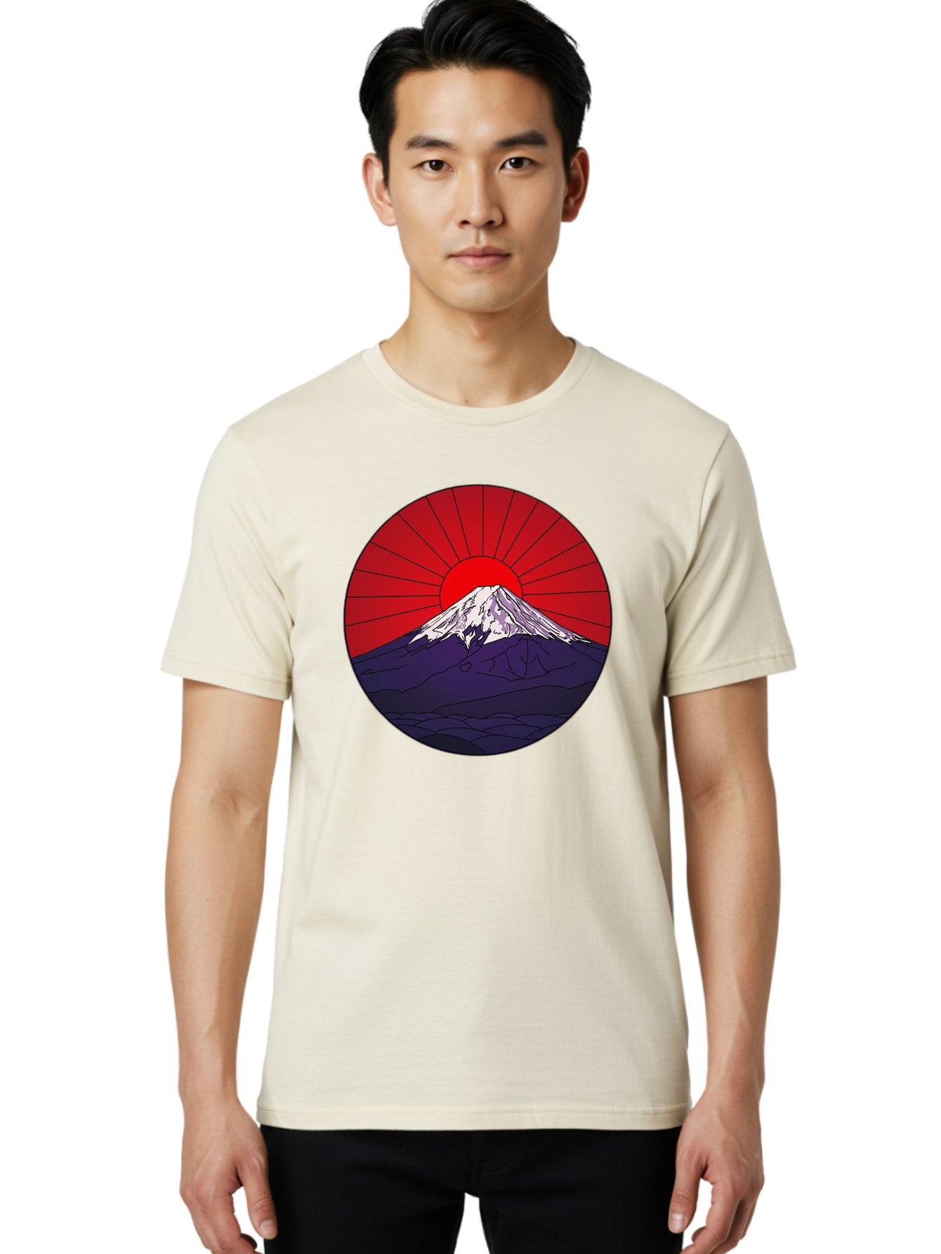 Fujisan Men'S Graphic Tee, 100% Cotton, Comfortable Casual Summer Wear, Machine Washable, Mount Fuji Landscape, Red Sunrise, Iconic Mountain, Japan Scenery, Minimalist Art, Sunrise Over Mountains, Snow-Capped Peak Bad953 20