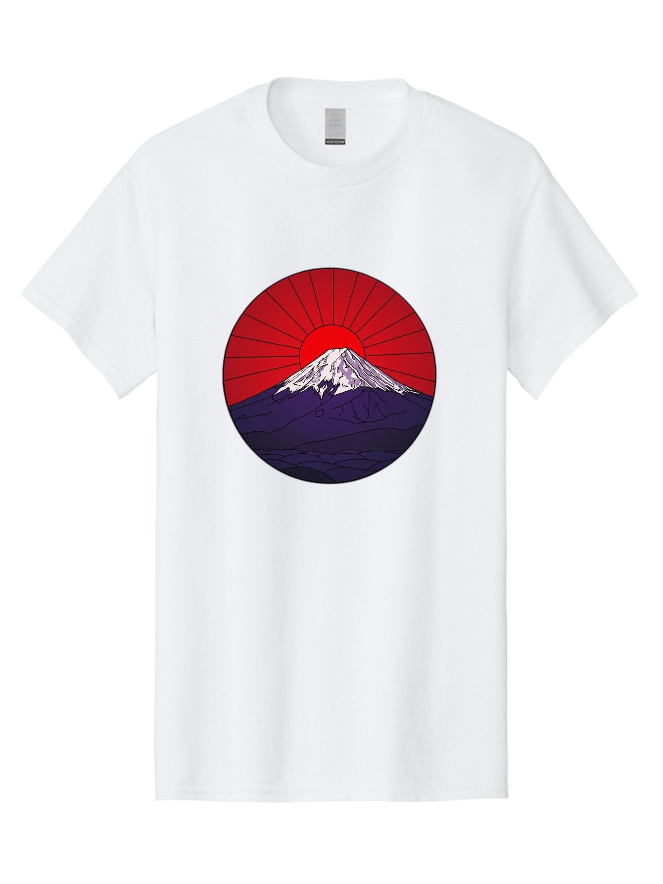 Fujisan Men'S Graphic Tee, 100% Cotton, Comfortable Casual Summer Wear, Machine Washable, Mount Fuji Landscape, Red Sunrise, Iconic Mountain, Japan Scenery, Minimalist Art, Sunrise Over Mountains, Snow-Capped Peak Bad953 4