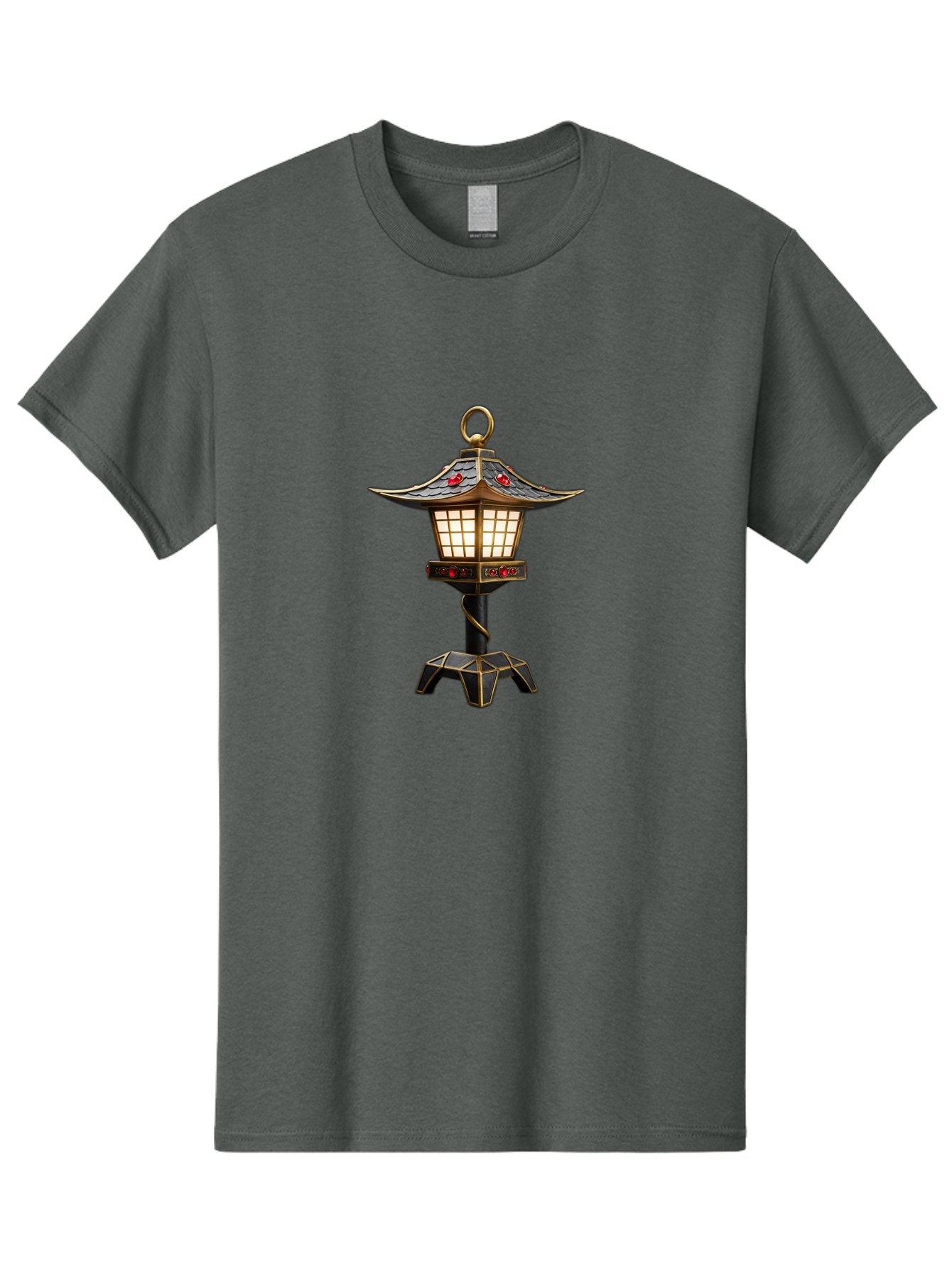 Japanese-Lantern-2 Men'S Graphic Tee, 100% Cotton, Comfortable Casual Summer Wear, Machine Washable, Traditional Pagoda Lantern, Ornate Metalwork, Red Gemstones, Gold Trim, Soft Glow, Warm Lighting, Japanese Decor, Oriental Design, Bad955 3
