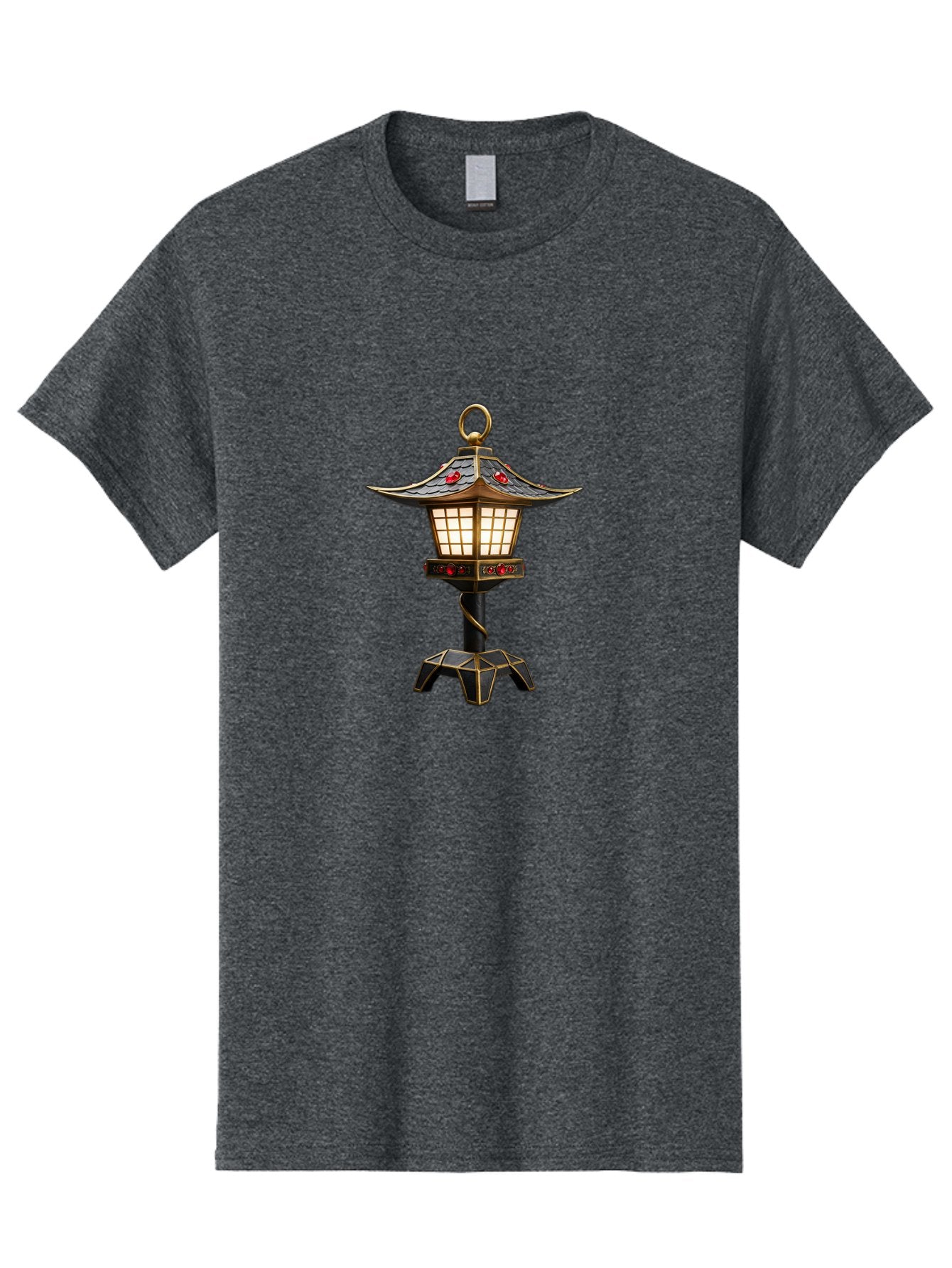 Japanese-Lantern-2 Men'S Graphic Tee, 100% Cotton, Comfortable Casual Summer Wear, Machine Washable, Traditional Pagoda Lantern, Ornate Metalwork, Red Gemstones, Gold Trim, Soft Glow, Warm Lighting, Japanese Decor, Oriental Design, Bad955