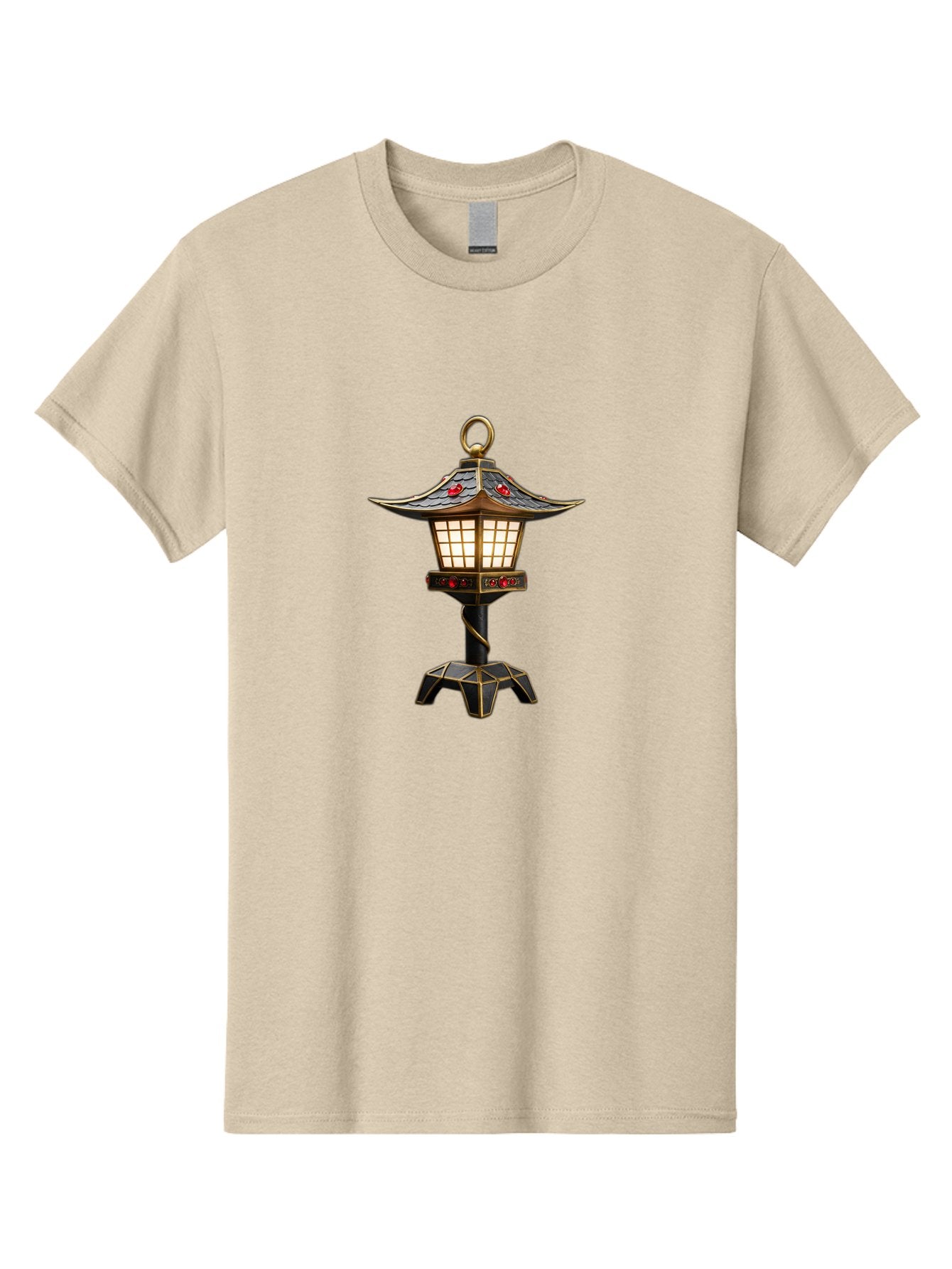 Japanese-Lantern-2 Men'S Graphic Tee, 100% Cotton, Comfortable Casual Summer Wear, Machine Washable, Traditional Pagoda Lantern, Ornate Metalwork, Red Gemstones, Gold Trim, Soft Glow, Warm Lighting, Japanese Decor, Oriental Design, Bad955 11