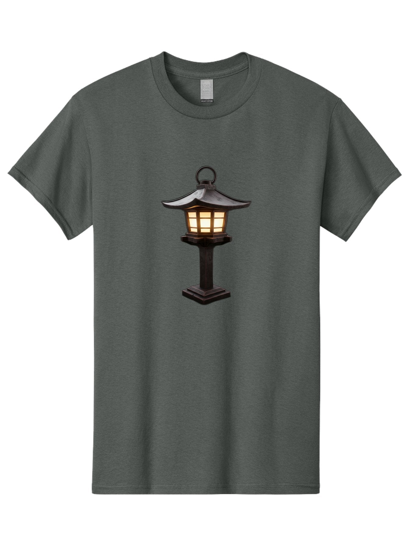 Japanese-Lantern Men'S Graphic Tee, 100% Cotton, Comfortable Casual Summer Wear, Machine Washable, Outdoor Lamp, Japanese Style, Lantern Design, Black Metal, Frosted Glass, Soft Lighting, Garden Decor, Zen Inspiration, Pagoda Roof Bad956 4