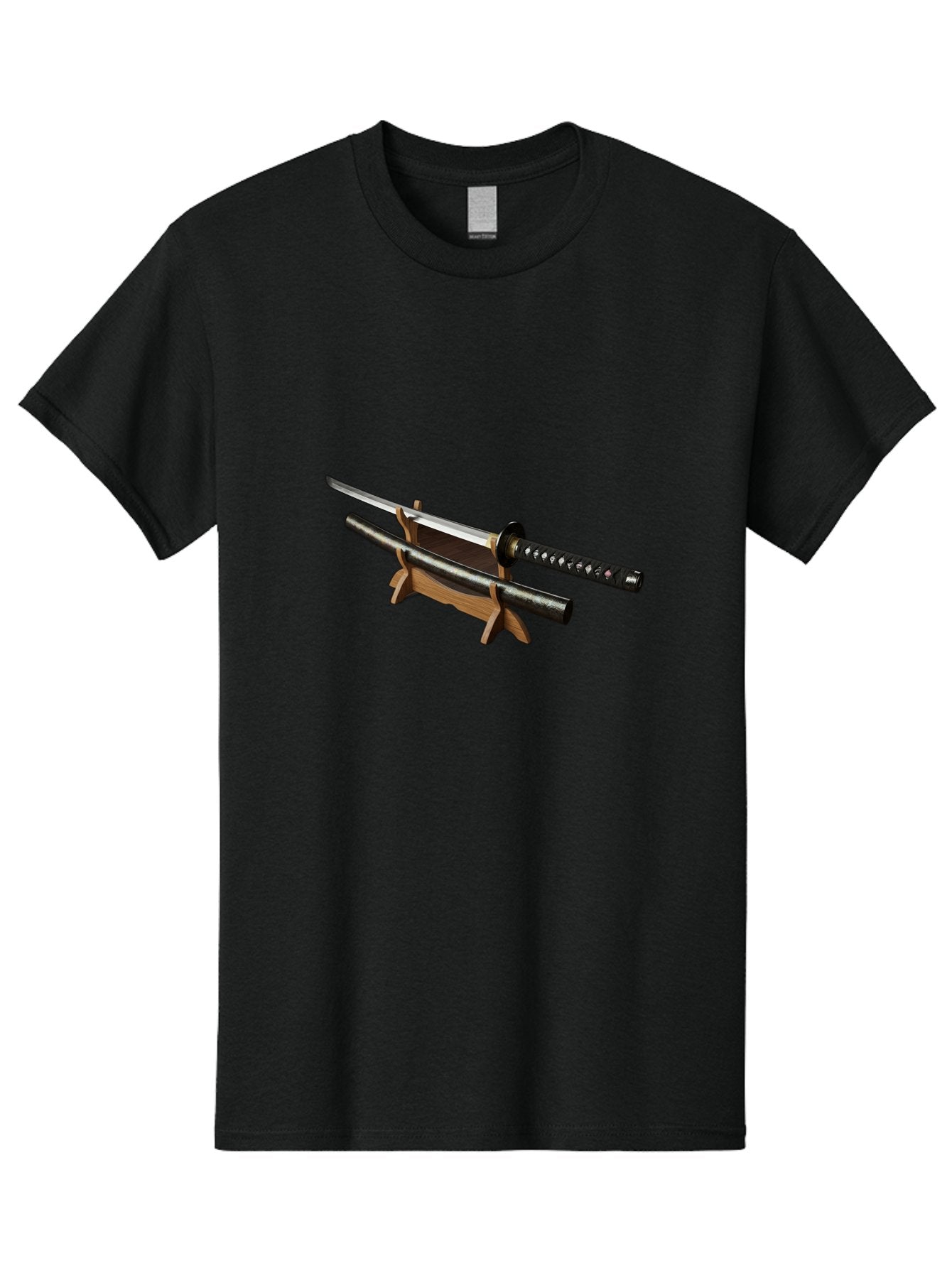 Katana-And-Scabbard Men'S Graphic Tee, 100% Cotton, Comfortable Casual Summer Wear, Machine Washable, Katana Sword, Japanese Sword, Samurai Sword, Katana On Stand, Sword Display, Traditional Japanese, Martial Arts, Black Scabbard, Wooden Stand Bad958 14