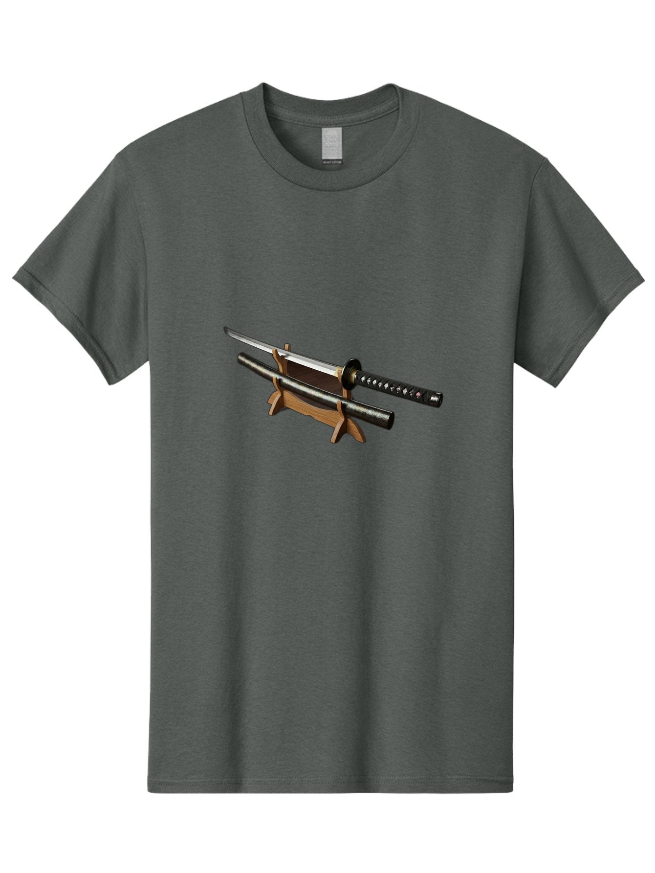 Katana-And-Scabbard Men'S Graphic Tee, 100% Cotton, Comfortable Casual Summer Wear, Machine Washable, Katana Sword, Japanese Sword, Samurai Sword, Katana On Stand, Sword Display, Traditional Japanese, Martial Arts, Black Scabbard, Wooden Stand Bad958 15