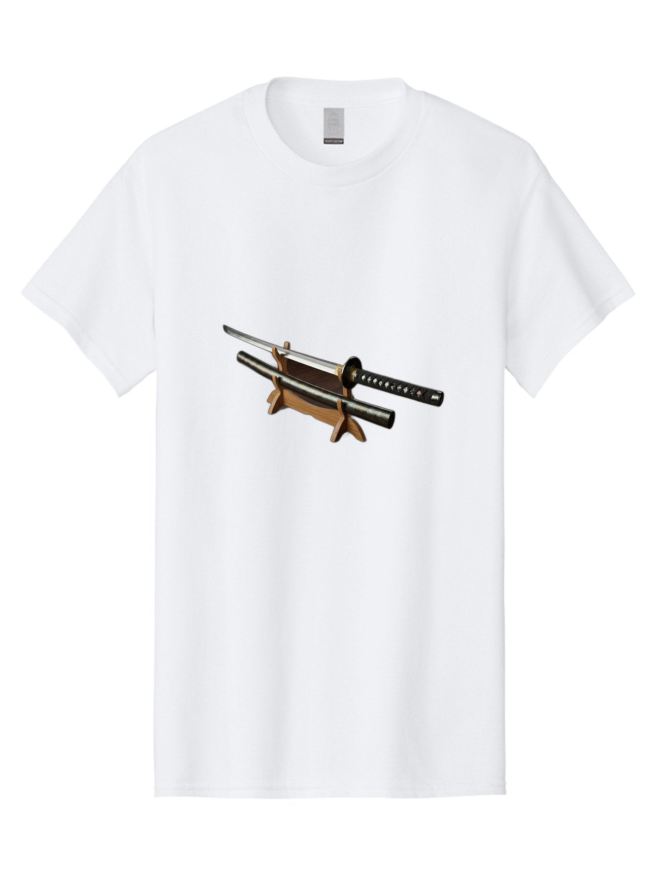 Katana-And-Scabbard Men'S Graphic Tee, 100% Cotton, Comfortable Casual Summer Wear, Machine Washable, Katana Sword, Japanese Sword, Samurai Sword, Katana On Stand, Sword Display, Traditional Japanese, Martial Arts, Black Scabbard, Wooden Stand Bad958 12