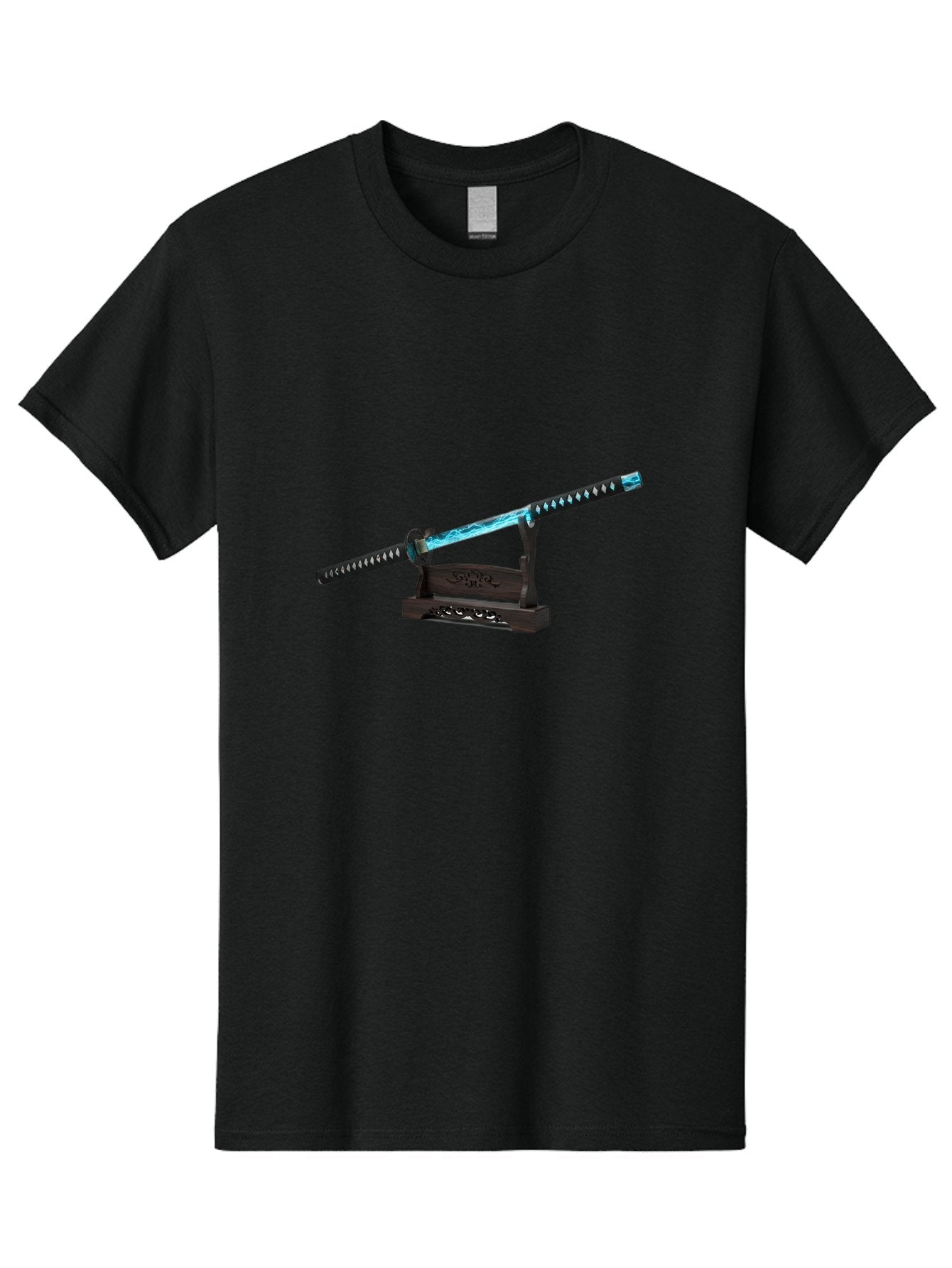 Katana-Sword-1 Men'S Graphic Tee, 100% Cotton, Comfortable Casual Summer Wear, Machine Washable, Katana Sword, Nichirin Blade, Anime Sword, Fantasy Sword, Sword On Stand, Katana Art, Japanese Sword, Blue Flame, Unique Handle, Artistic Display Bad959 12