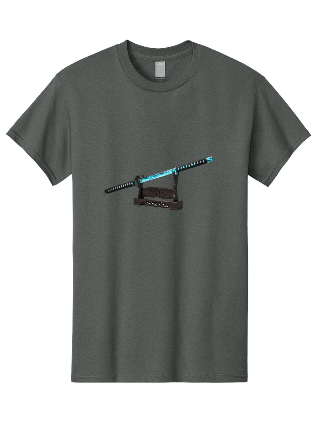 Katana-Sword-1 Men'S Graphic Tee, 100% Cotton, Comfortable Casual Summer Wear, Machine Washable, Katana Sword, Nichirin Blade, Anime Sword, Fantasy Sword, Sword On Stand, Katana Art, Japanese Sword, Blue Flame, Unique Handle, Artistic Display Bad959 8
