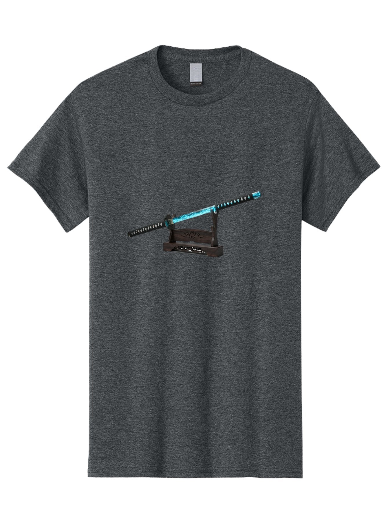 Katana-Sword-1 Men'S Graphic Tee, 100% Cotton, Comfortable Casual Summer Wear, Machine Washable, Katana Sword, Nichirin Blade, Anime Sword, Fantasy Sword, Sword On Stand, Katana Art, Japanese Sword, Blue Flame, Unique Handle, Artistic Display Bad959 11