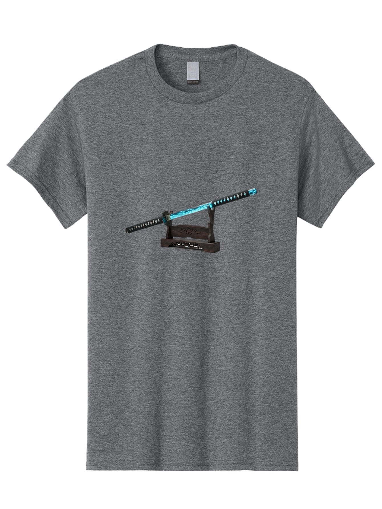 Katana-Sword-1 Men'S Graphic Tee, 100% Cotton, Comfortable Casual Summer Wear, Machine Washable, Katana Sword, Nichirin Blade, Anime Sword, Fantasy Sword, Sword On Stand, Katana Art, Japanese Sword, Blue Flame, Unique Handle, Artistic Display Bad959 5