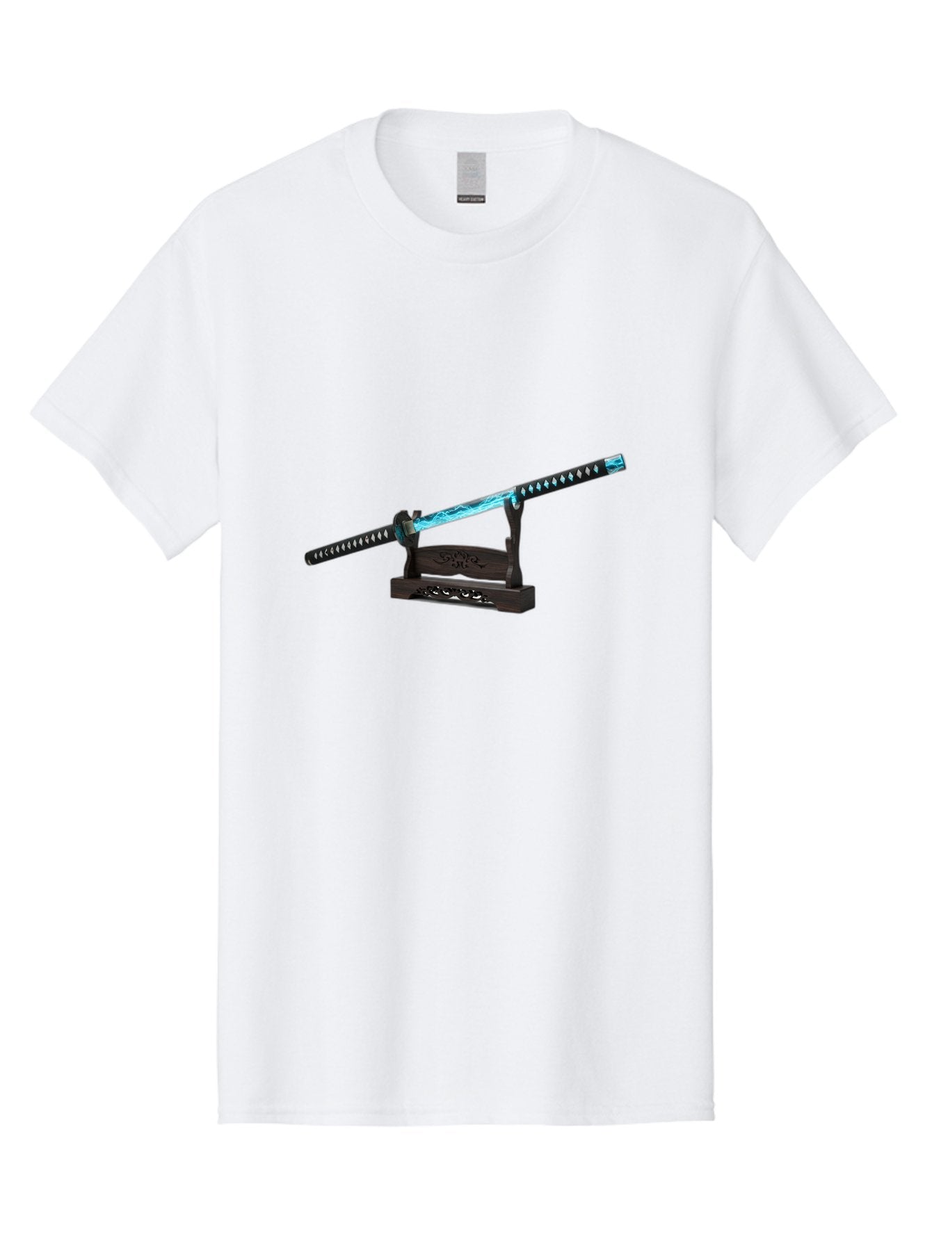 Katana-Sword-1 Men'S Graphic Tee, 100% Cotton, Comfortable Casual Summer Wear, Machine Washable, Katana Sword, Nichirin Blade, Anime Sword, Fantasy Sword, Sword On Stand, Katana Art, Japanese Sword, Blue Flame, Unique Handle, Artistic Display Bad959 3