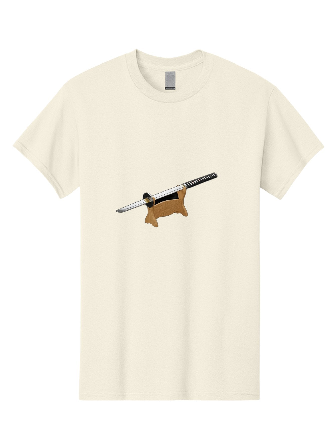 Katana-Sword Men'S Graphic Tee, 100% Cotton, Comfortable Casual Summer Wear, Machine Washable, Samurai Sword, Katana, Japanese Sword, Wooden Stand, Metal Guard, Hand Grip, Sword Display, Martial Arts Equipment, Historical Weapon Bad960