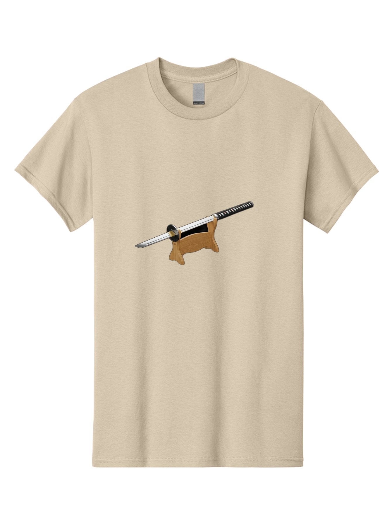 Katana-Sword Men'S Graphic Tee, 100% Cotton, Comfortable Casual Summer Wear, Machine Washable, Samurai Sword, Katana, Japanese Sword, Wooden Stand, Metal Guard, Hand Grip, Sword Display, Martial Arts Equipment, Historical Weapon Bad960 9