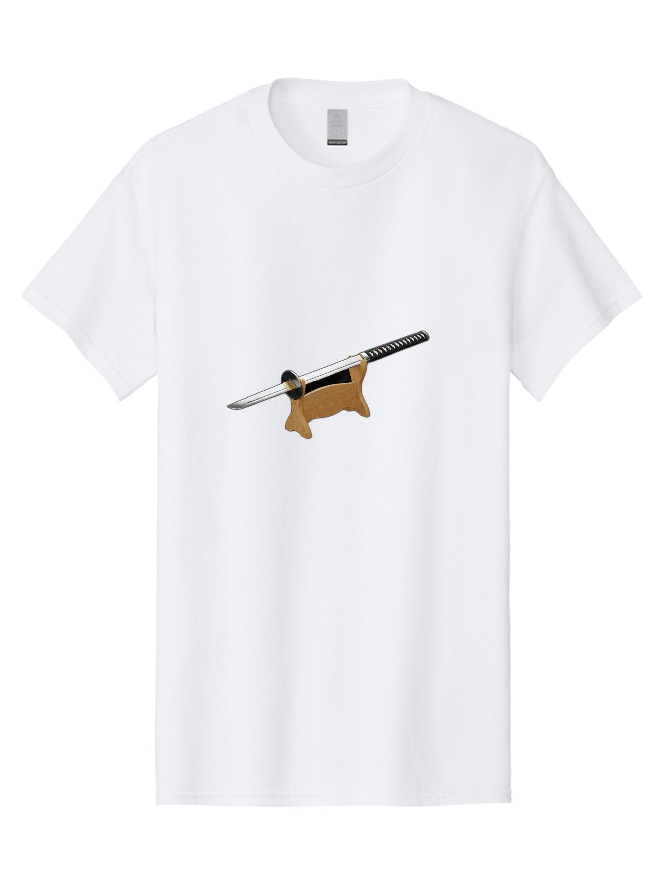Katana-Sword Men'S Graphic Tee, 100% Cotton, Comfortable Casual Summer Wear, Machine Washable, Samurai Sword, Katana, Japanese Sword, Wooden Stand, Metal Guard, Hand Grip, Sword Display, Martial Arts Equipment, Historical Weapon Bad960 3
