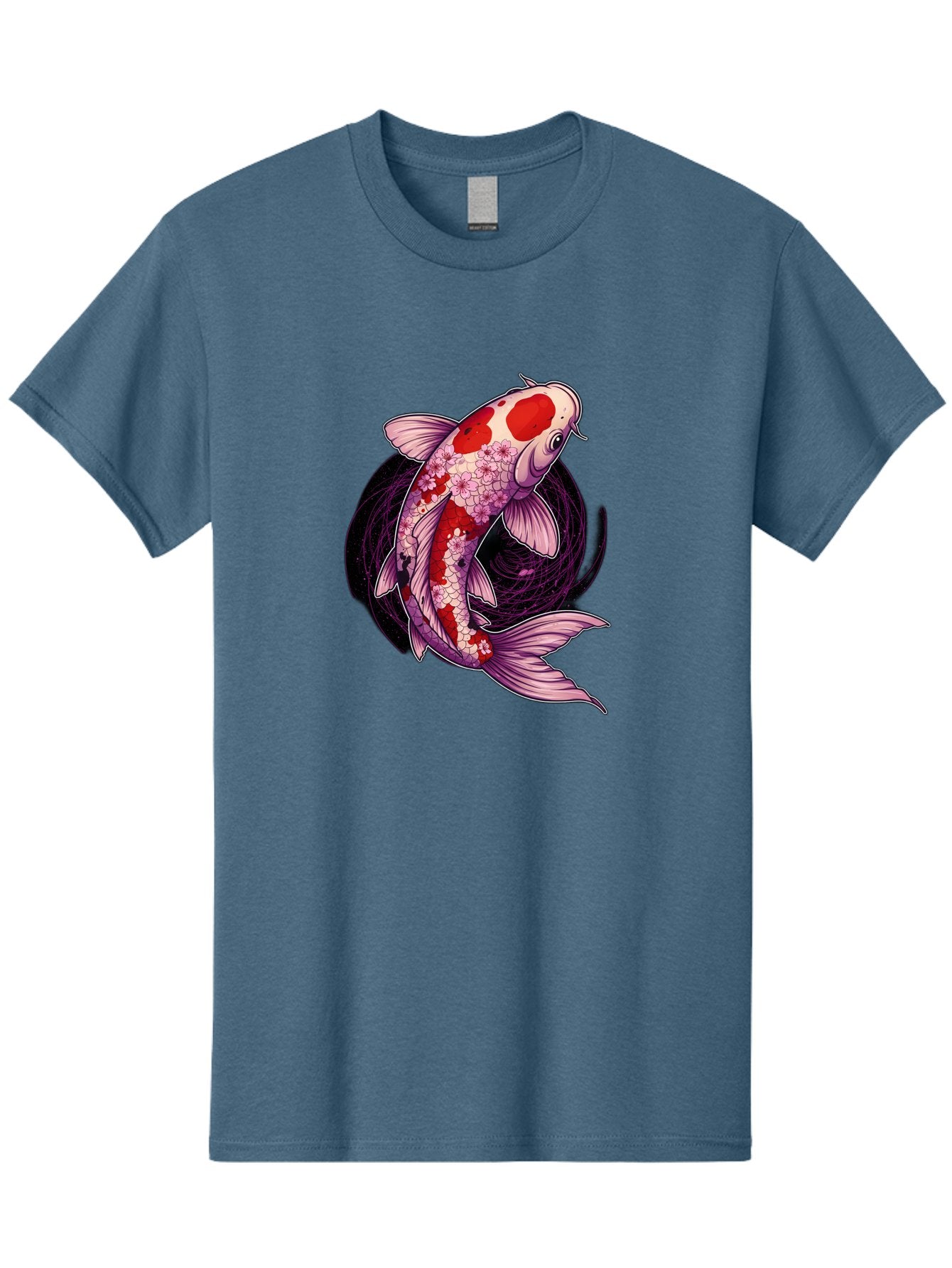 Koi-Fish-1 Men'S Graphic Tee, 100% Cotton, Comfortable Casual Summer Wear, Machine Washable, Koi Fish, Floral Patterns, Red And White Scales, Pink Flowers, Dynamic Swirl, Elegant Design, Japanese Inspiration, Symbolic Fish, Water Creature, Bad962 10