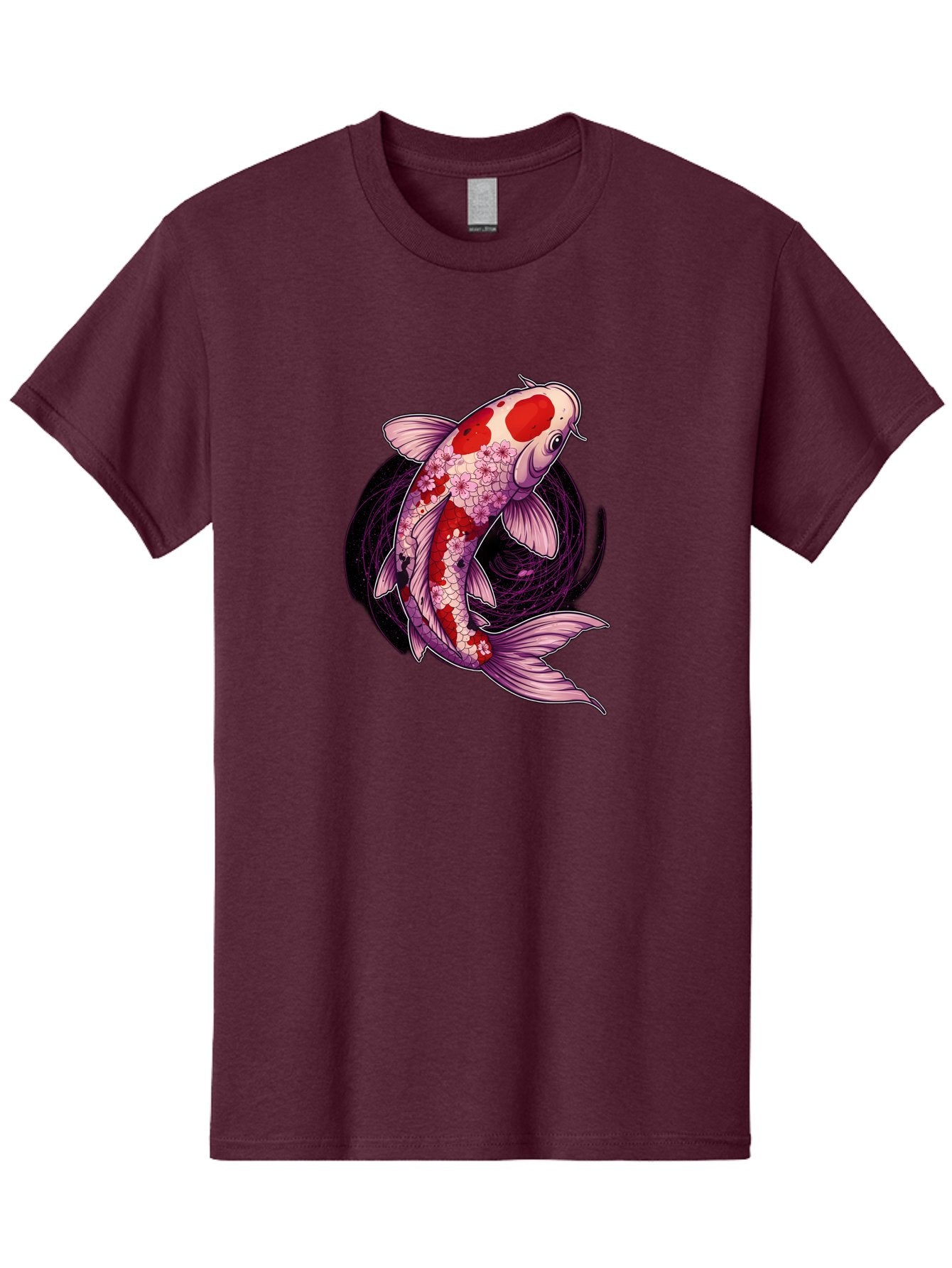 Koi-Fish-1 Men'S Graphic Tee, 100% Cotton, Comfortable Casual Summer Wear, Machine Washable, Koi Fish, Floral Patterns, Red And White Scales, Pink Flowers, Dynamic Swirl, Elegant Design, Japanese Inspiration, Symbolic Fish, Water Creature, Bad962 6