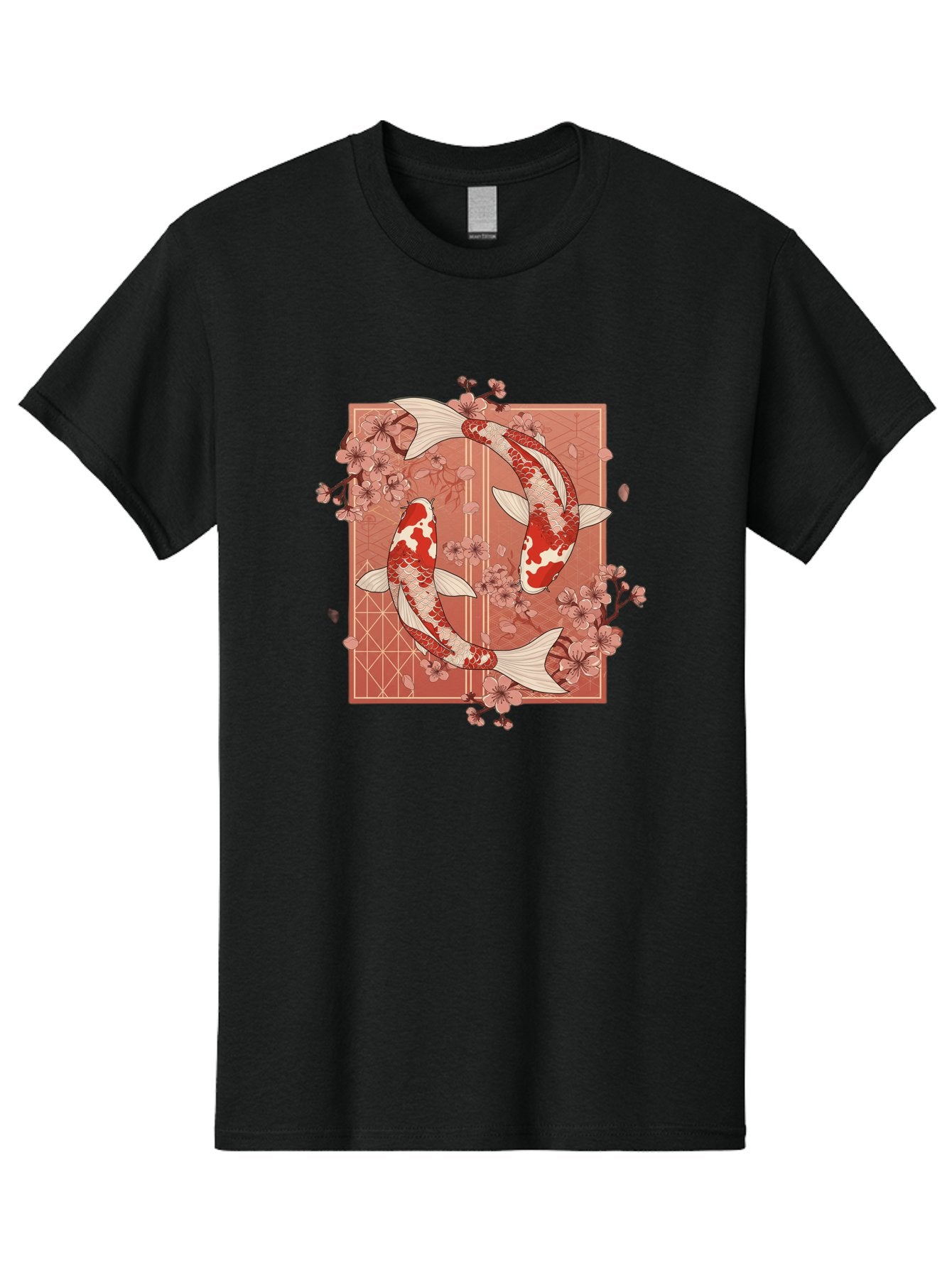 Koi-Fish Men'S Graphic Tee, 100% Cotton, Comfortable Casual Summer Wear, Machine Washable, Koi Fish, Red And White Fish, Cherry Blossoms, Japanese Culture, Traditional Art, Symbolic Fish, Harmonious Design, Serene Atmosphere, Elegant Pattern, Bad963 14