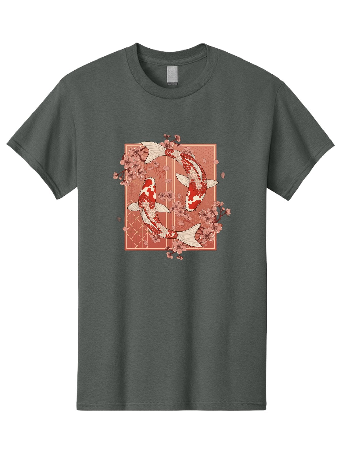 Koi-Fish Men'S Graphic Tee, 100% Cotton, Comfortable Casual Summer Wear, Machine Washable, Koi Fish, Red And White Fish, Cherry Blossoms, Japanese Culture, Traditional Art, Symbolic Fish, Harmonious Design, Serene Atmosphere, Elegant Pattern, Bad963 11