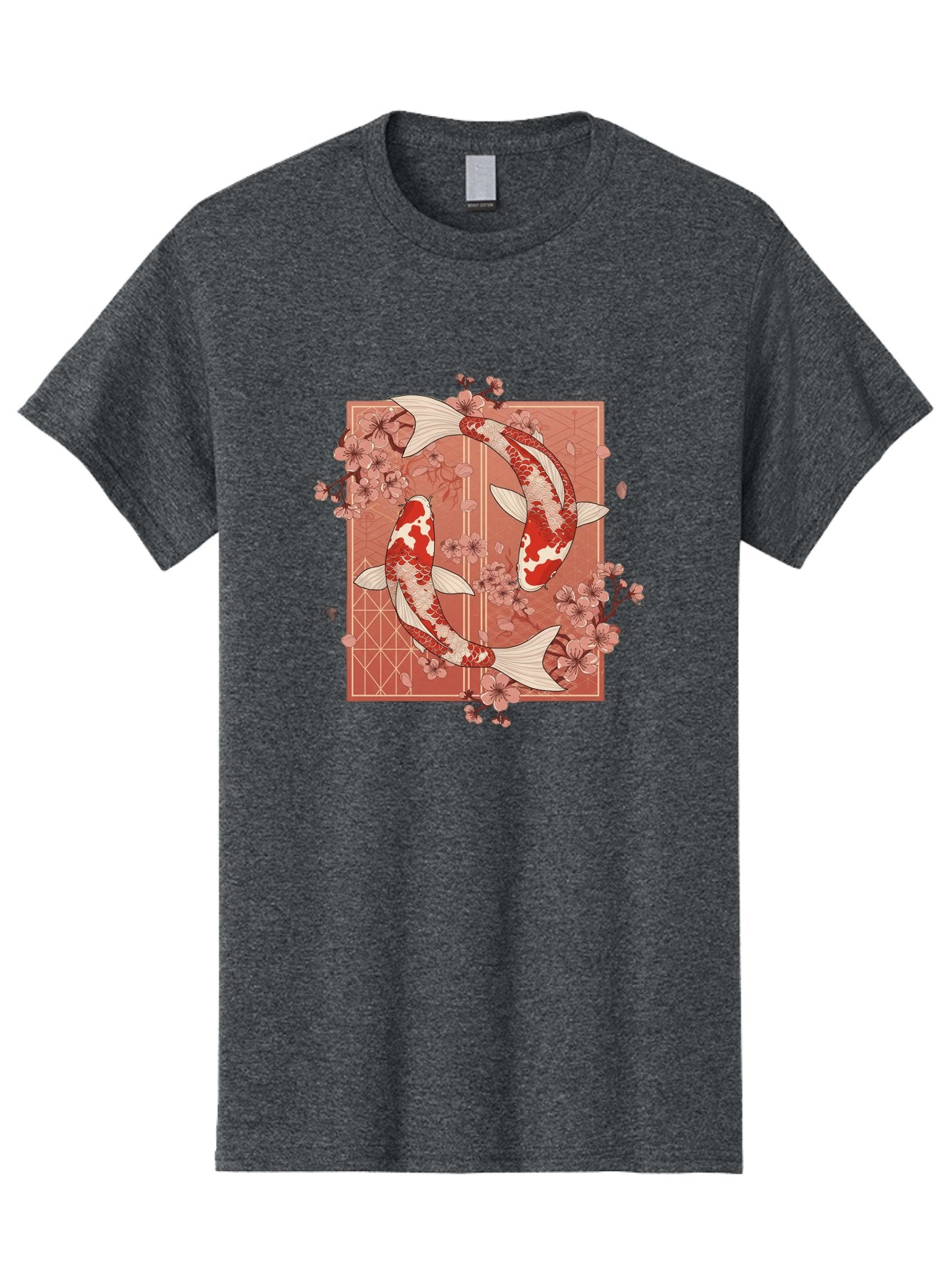 Koi-Fish Men'S Graphic Tee, 100% Cotton, Comfortable Casual Summer Wear, Machine Washable, Koi Fish, Red And White Fish, Cherry Blossoms, Japanese Culture, Traditional Art, Symbolic Fish, Harmonious Design, Serene Atmosphere, Elegant Pattern, Bad963 4