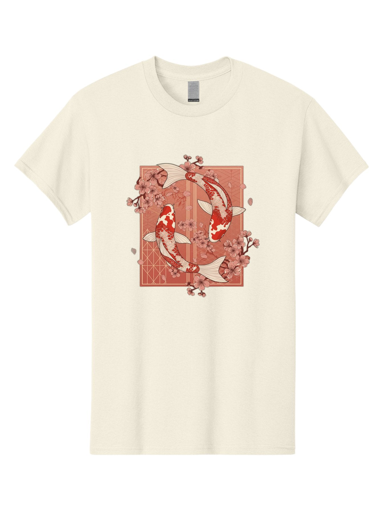 Koi-Fish Men'S Graphic Tee, 100% Cotton, Comfortable Casual Summer Wear, Machine Washable, Koi Fish, Red And White Fish, Cherry Blossoms, Japanese Culture, Traditional Art, Symbolic Fish, Harmonious Design, Serene Atmosphere, Elegant Pattern, Bad963 6