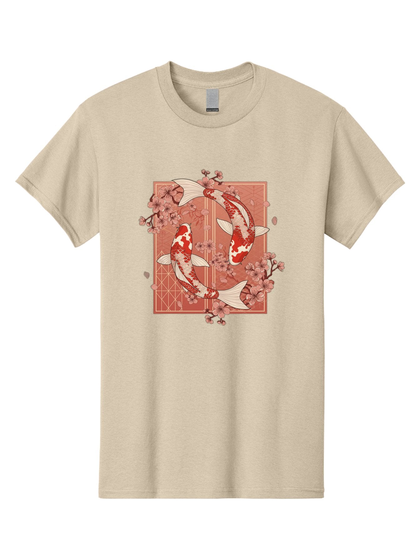 Koi-Fish Men'S Graphic Tee, 100% Cotton, Comfortable Casual Summer Wear, Machine Washable, Koi Fish, Red And White Fish, Cherry Blossoms, Japanese Culture, Traditional Art, Symbolic Fish, Harmonious Design, Serene Atmosphere, Elegant Pattern, Bad963 7