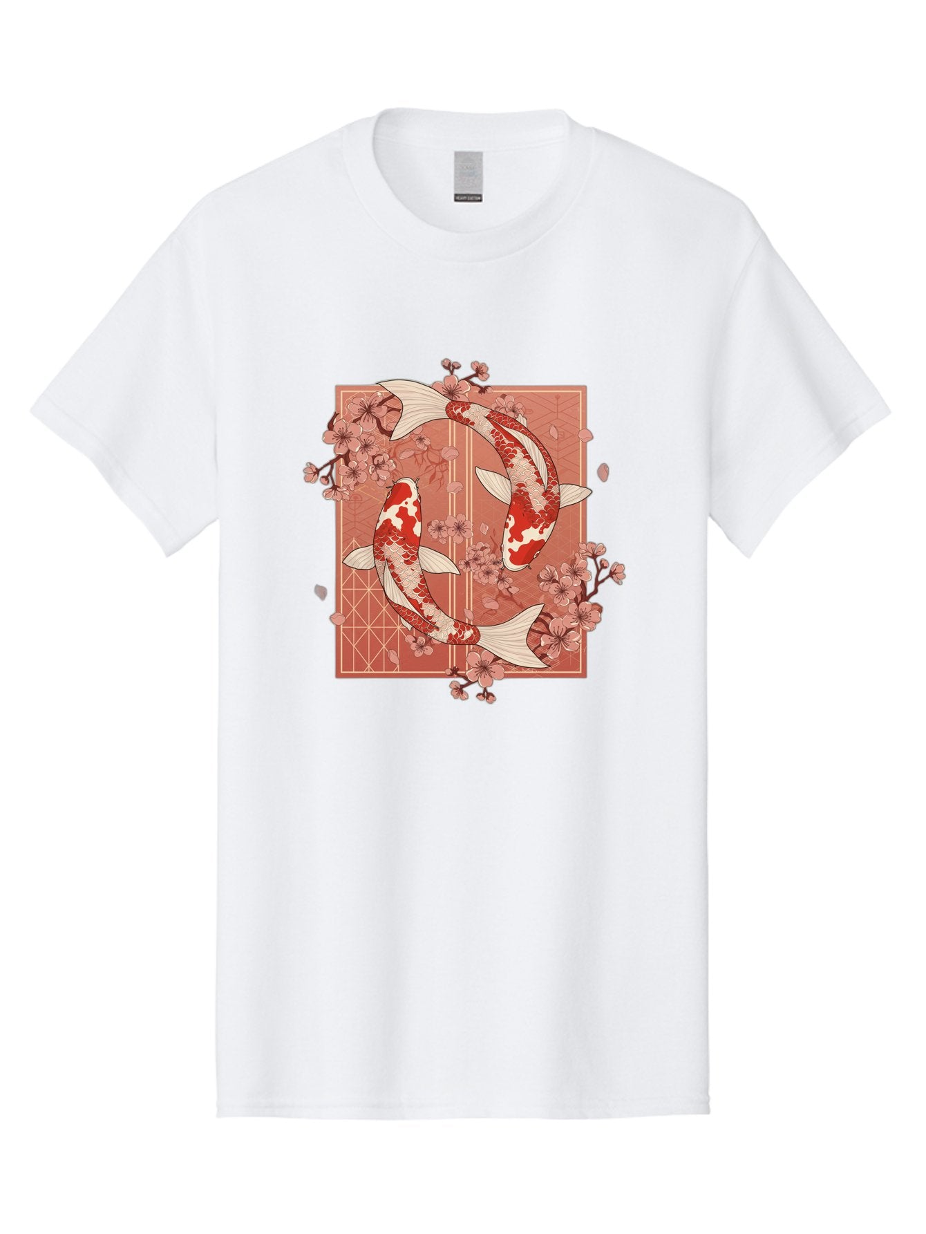 Koi-Fish Men'S Graphic Tee, 100% Cotton, Comfortable Casual Summer Wear, Machine Washable, Koi Fish, Red And White Fish, Cherry Blossoms, Japanese Culture, Traditional Art, Symbolic Fish, Harmonious Design, Serene Atmosphere, Elegant Pattern, Bad963