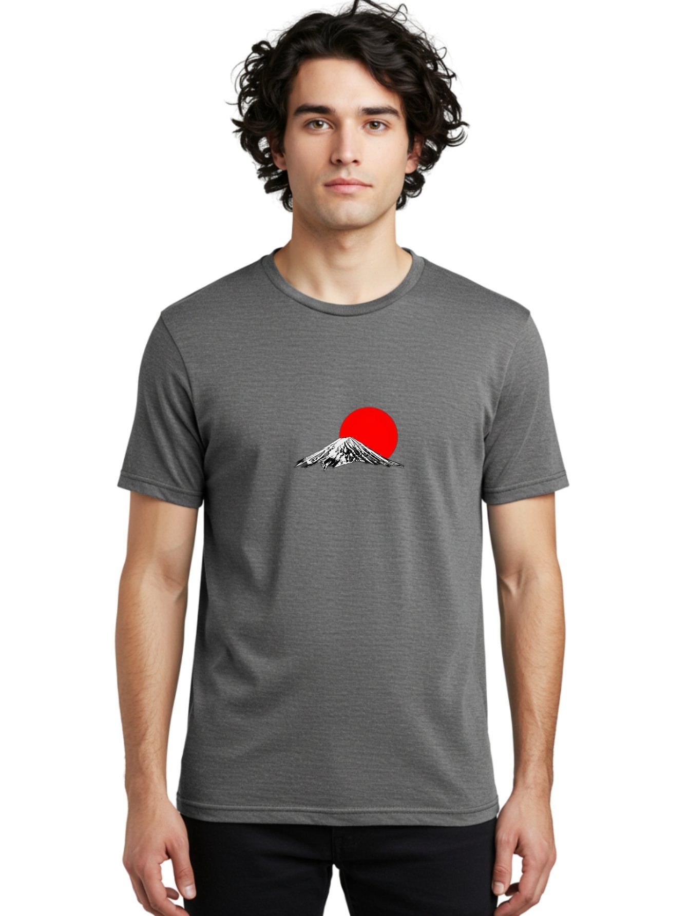 Mount-Fuji-6 Men'S Graphic Tee, 100% Cotton, Comfortable Casual Summer Wear, Machine Washable, Mount Fuji Illustration, Red Sun, Minimalist Design, Japanese Culture, Iconic Landmarks, Black And White Graphics, Simple Shapes, Bold Colors, Bad971 18
