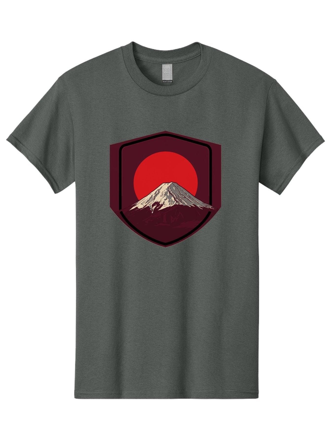 Mount-Fuji-Badge Men'S Graphic Tee, 100% Cotton, Comfortable Casual Summer Wear, Machine Washable, Mount Fuji, Japanese Mountain, Red Sun, Shield Emblem, Mountain Landscape, Japanese Culture, Iconic Symbol, Graphic Design, Red Circle Bad975 4