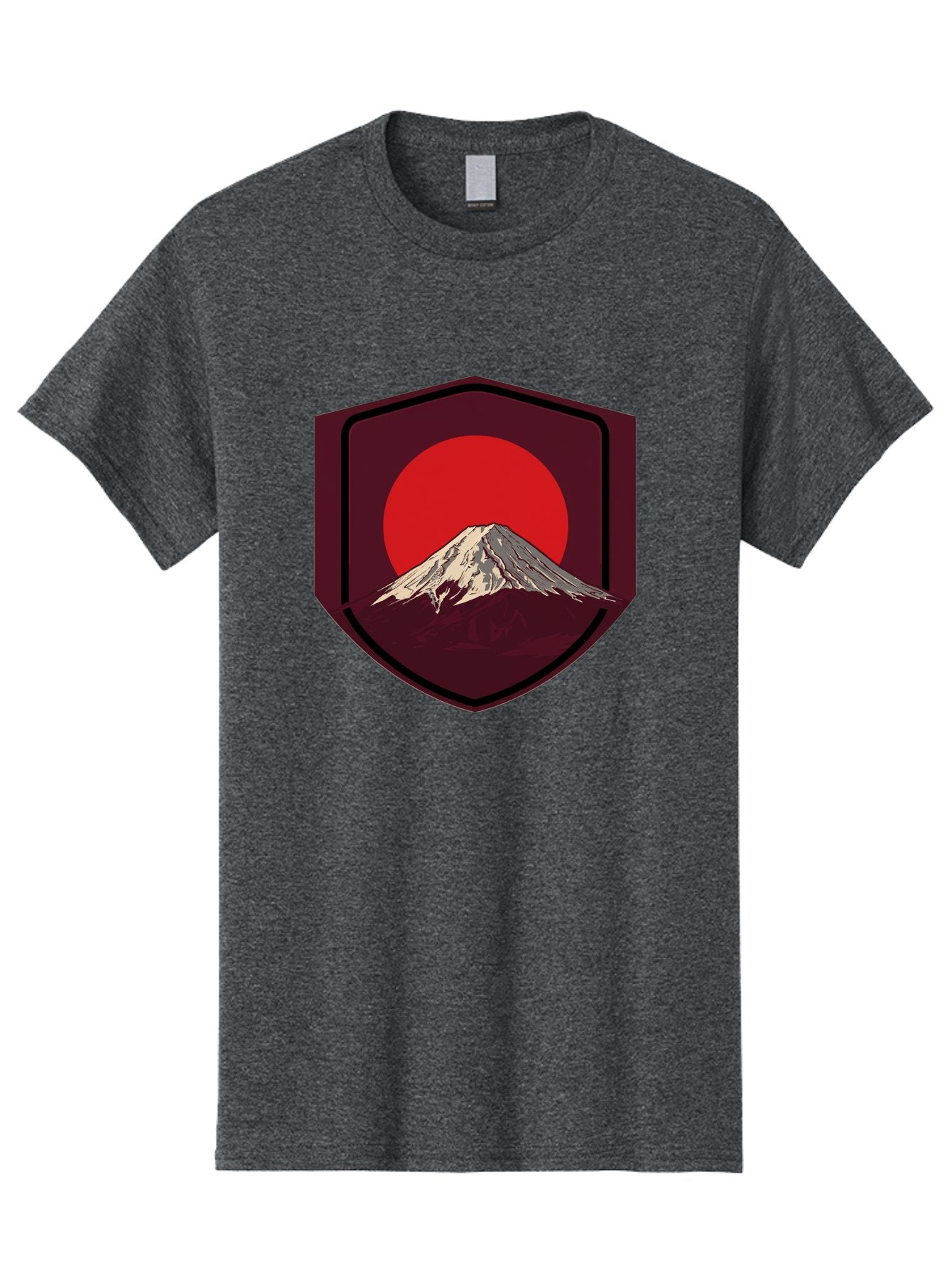 Mount-Fuji-Badge Men'S Graphic Tee, 100% Cotton, Comfortable Casual Summer Wear, Machine Washable, Mount Fuji, Japanese Mountain, Red Sun, Shield Emblem, Mountain Landscape, Japanese Culture, Iconic Symbol, Graphic Design, Red Circle Bad975 15