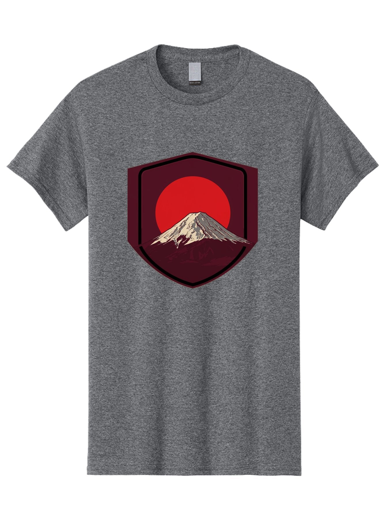 Mount-Fuji-Badge Men'S Graphic Tee, 100% Cotton, Comfortable Casual Summer Wear, Machine Washable, Mount Fuji, Japanese Mountain, Red Sun, Shield Emblem, Mountain Landscape, Japanese Culture, Iconic Symbol, Graphic Design, Red Circle Bad975 3