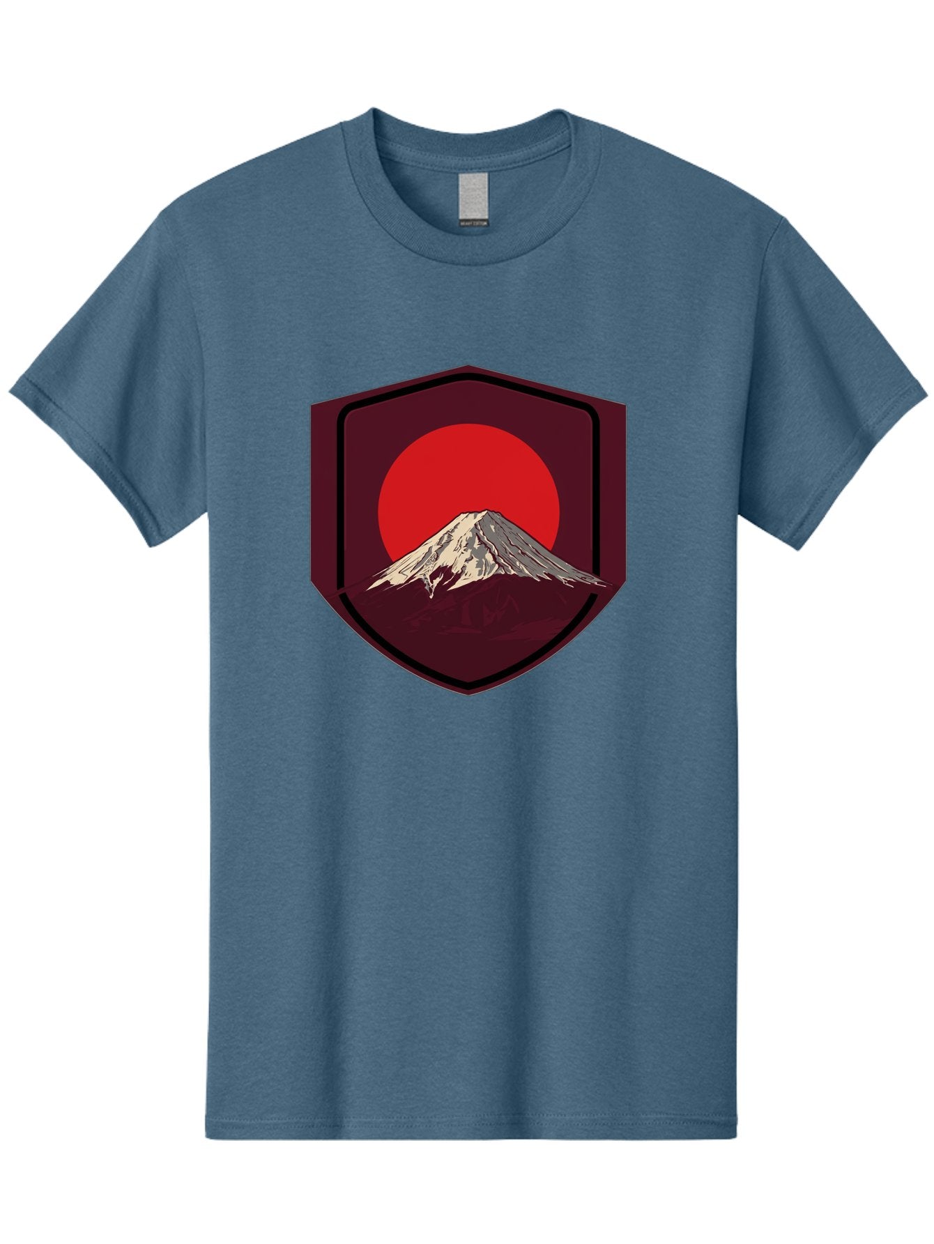Mount-Fuji-Badge Men'S Graphic Tee, 100% Cotton, Comfortable Casual Summer Wear, Machine Washable, Mount Fuji, Japanese Mountain, Red Sun, Shield Emblem, Mountain Landscape, Japanese Culture, Iconic Symbol, Graphic Design, Red Circle Bad975 6