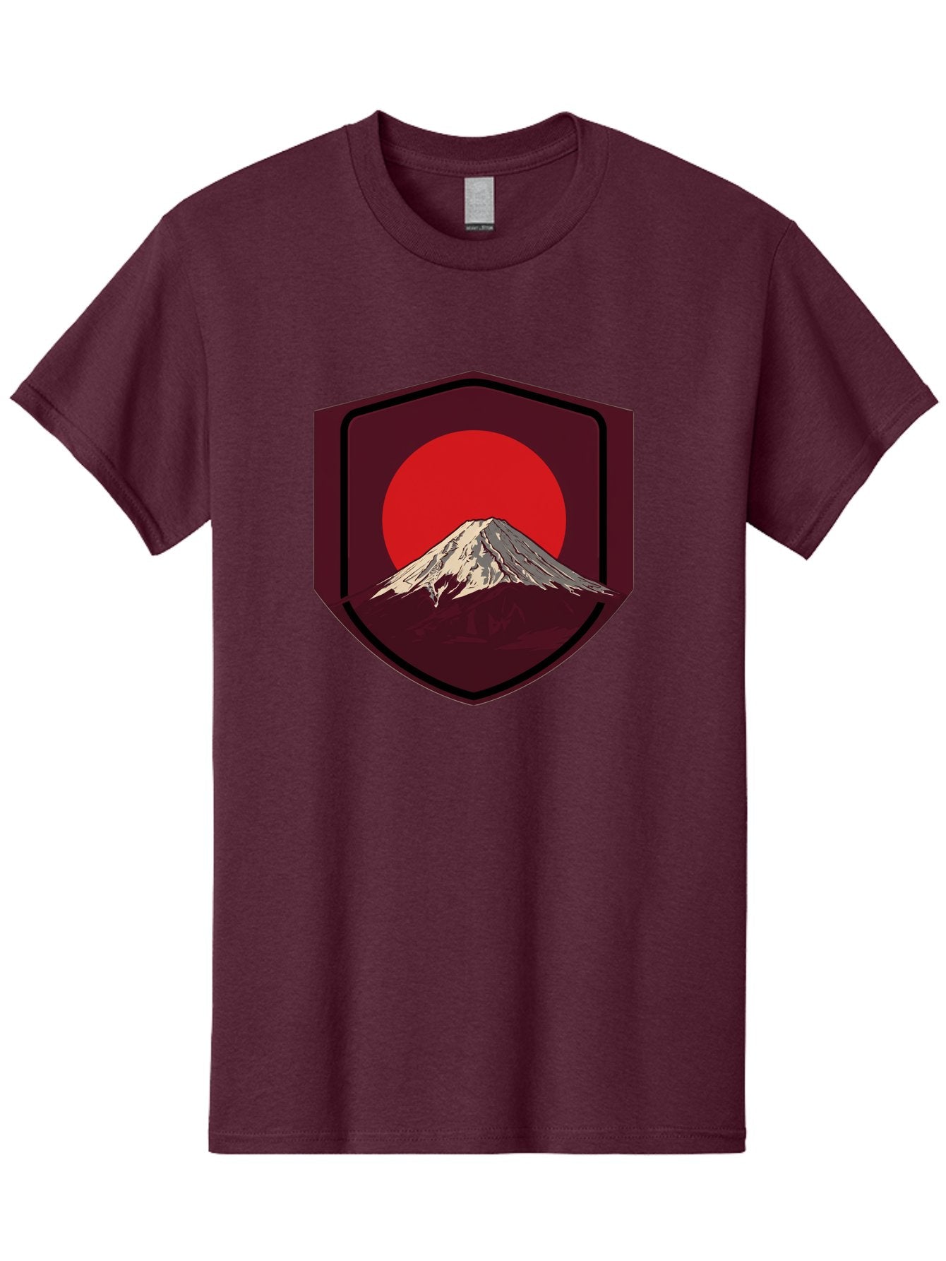 Mount-Fuji-Badge Men'S Graphic Tee, 100% Cotton, Comfortable Casual Summer Wear, Machine Washable, Mount Fuji, Japanese Mountain, Red Sun, Shield Emblem, Mountain Landscape, Japanese Culture, Iconic Symbol, Graphic Design, Red Circle Bad975 11