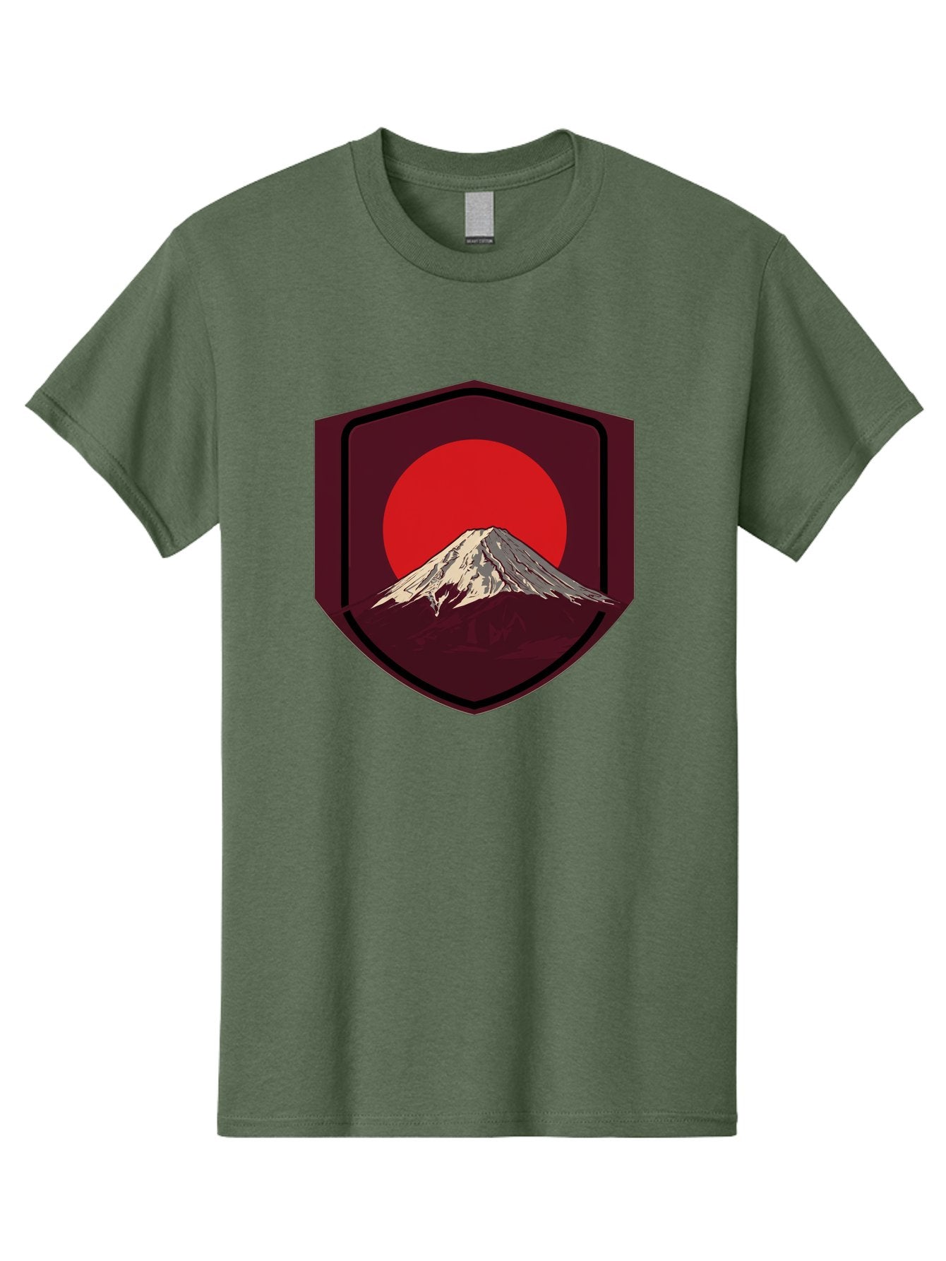 Mount-Fuji-Badge Men'S Graphic Tee, 100% Cotton, Comfortable Casual Summer Wear, Machine Washable, Mount Fuji, Japanese Mountain, Red Sun, Shield Emblem, Mountain Landscape, Japanese Culture, Iconic Symbol, Graphic Design, Red Circle Bad975 7