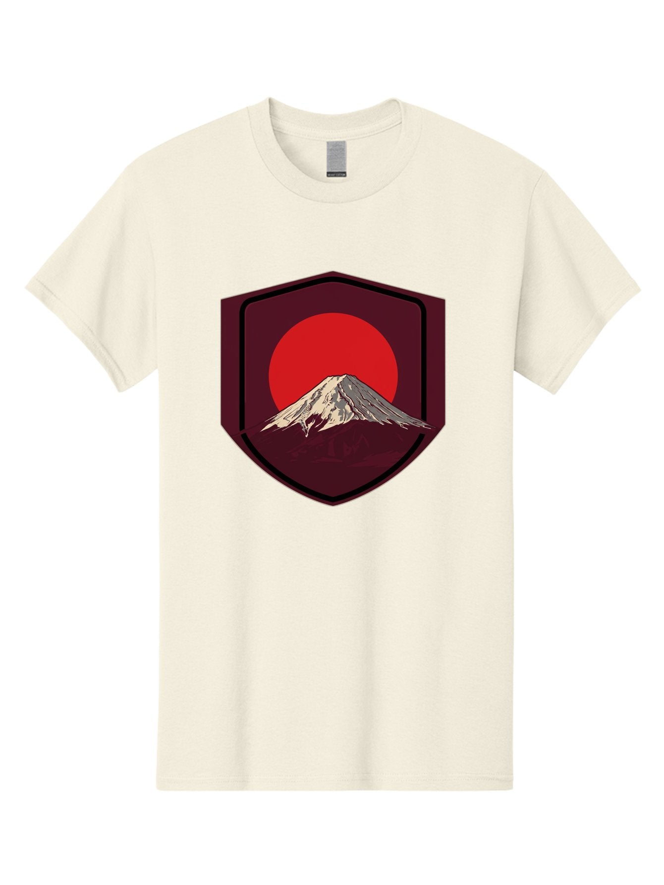 Mount-Fuji-Badge Men'S Graphic Tee, 100% Cotton, Comfortable Casual Summer Wear, Machine Washable, Mount Fuji, Japanese Mountain, Red Sun, Shield Emblem, Mountain Landscape, Japanese Culture, Iconic Symbol, Graphic Design, Red Circle Bad975 10