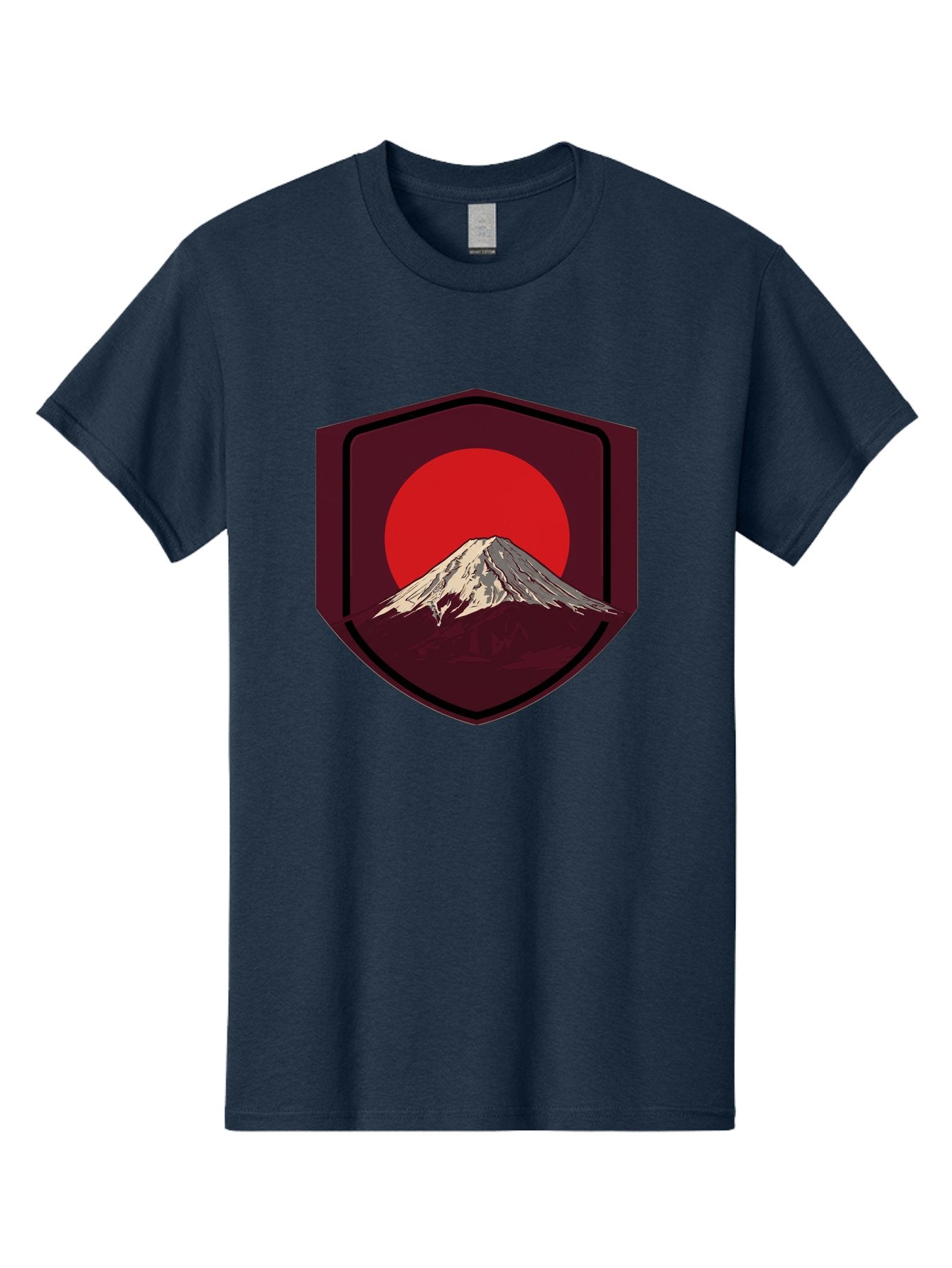 Mount-Fuji-Badge Men'S Graphic Tee, 100% Cotton, Comfortable Casual Summer Wear, Machine Washable, Mount Fuji, Japanese Mountain, Red Sun, Shield Emblem, Mountain Landscape, Japanese Culture, Iconic Symbol, Graphic Design, Red Circle Bad975 9
