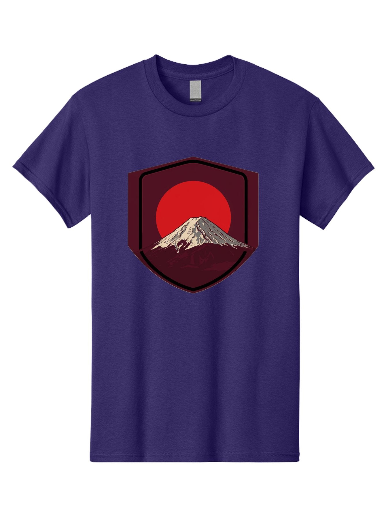 Mount-Fuji-Badge Men'S Graphic Tee, 100% Cotton, Comfortable Casual Summer Wear, Machine Washable, Mount Fuji, Japanese Mountain, Red Sun, Shield Emblem, Mountain Landscape, Japanese Culture, Iconic Symbol, Graphic Design, Red Circle Bad975 5