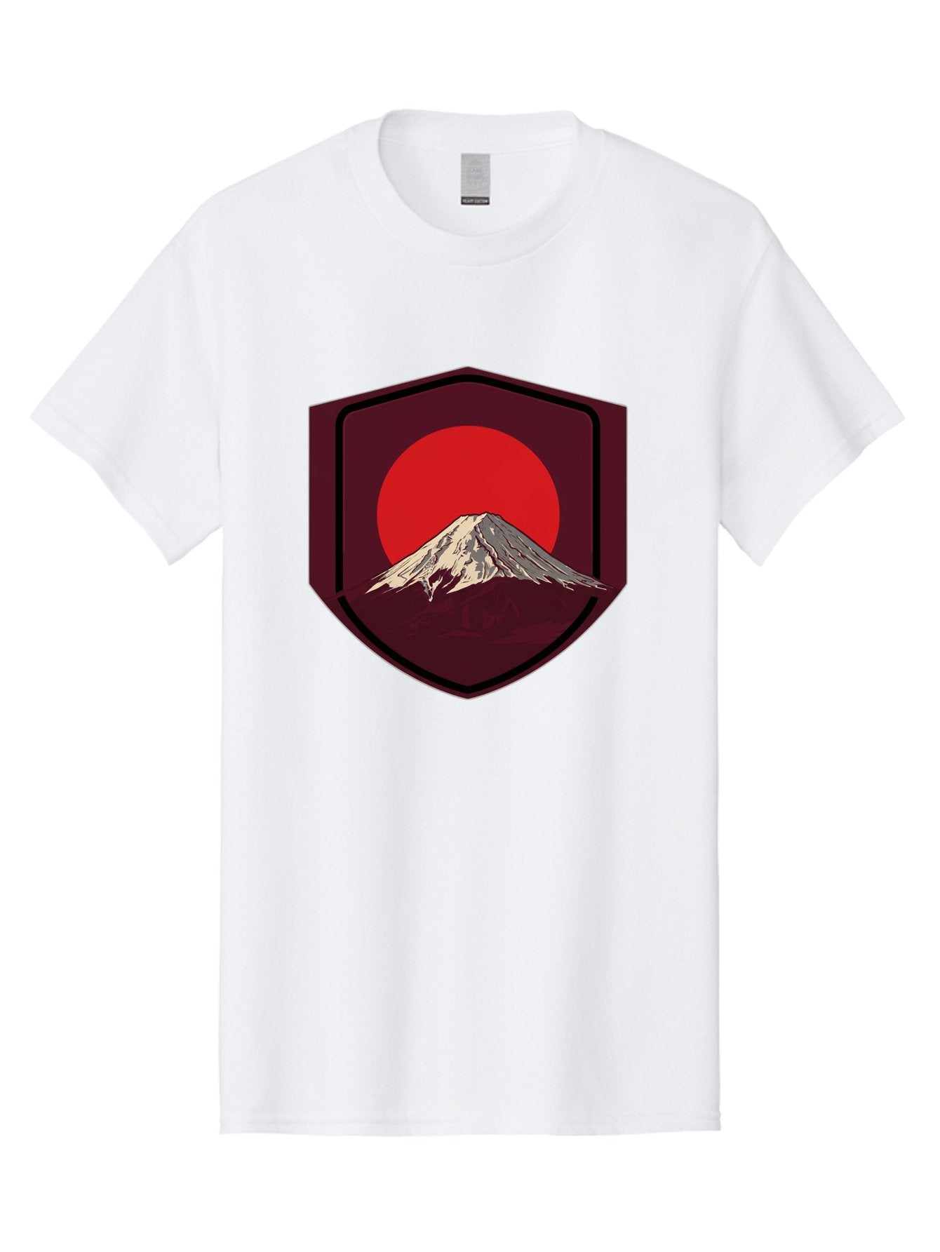 Mount-Fuji-Badge Men'S Graphic Tee, 100% Cotton, Comfortable Casual Summer Wear, Machine Washable, Mount Fuji, Japanese Mountain, Red Sun, Shield Emblem, Mountain Landscape, Japanese Culture, Iconic Symbol, Graphic Design, Red Circle Bad975 14
