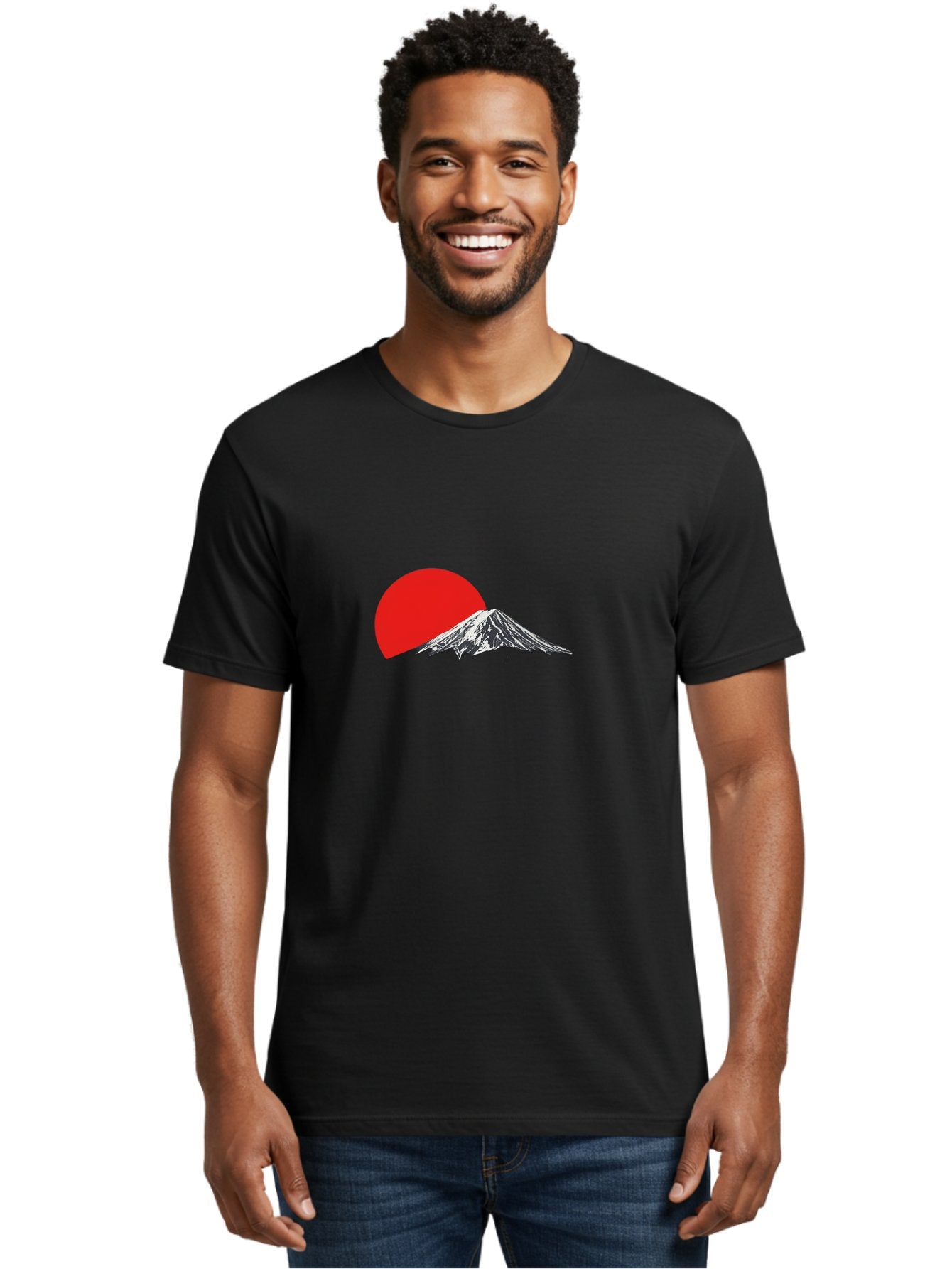 Mount-Fuji-Sunset Men'S Graphic Tee, 100% Cotton, Comfortable Casual Summer Wear, Machine Washable, Mount Fuji Landscape, Red Sun, Mountain Scenery, Serene Landscape, Japanese Culture, Iconic Landmark, Minimalist Design, Simple Art Bad976 26