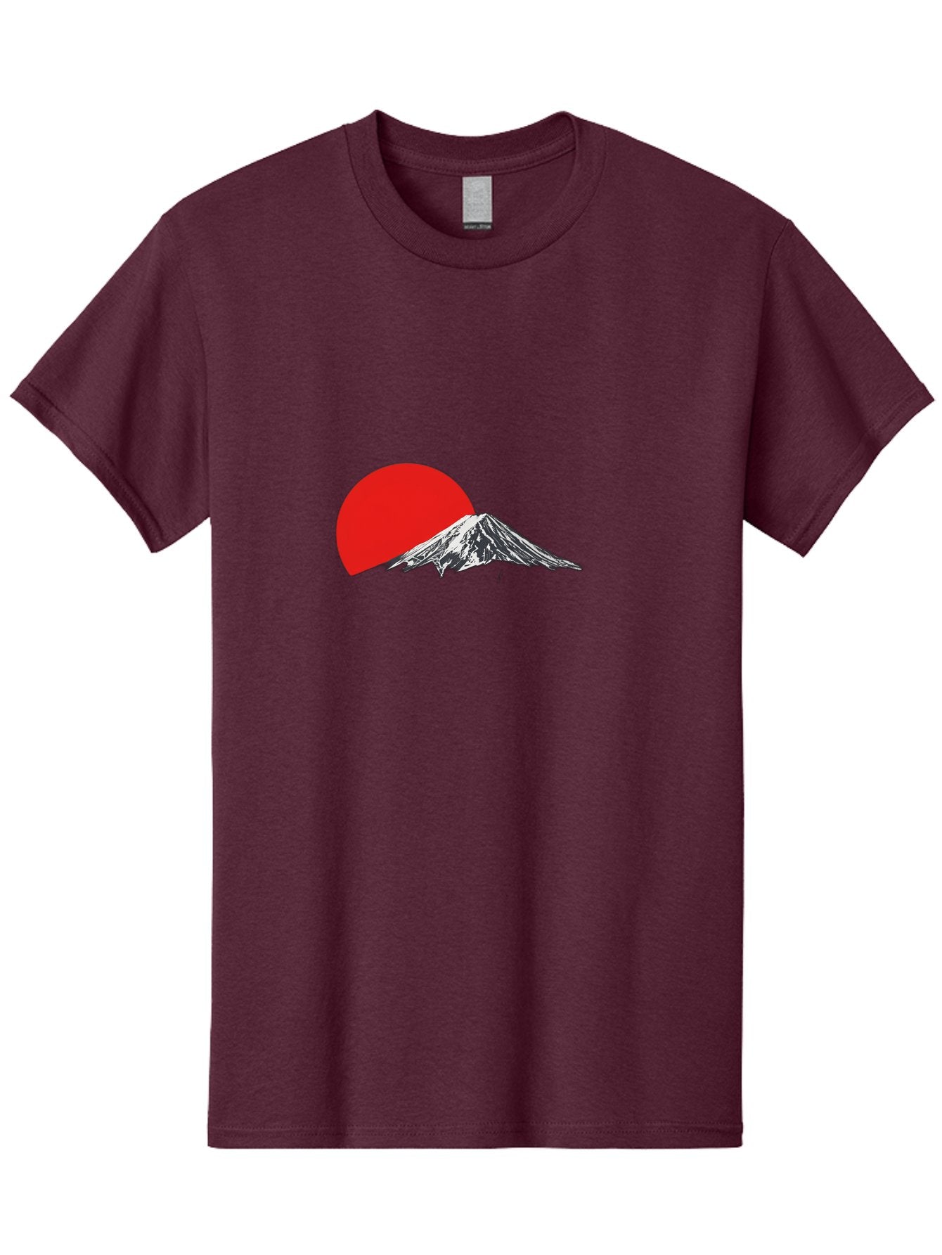 Mount-Fuji-Sunset Men'S Graphic Tee, 100% Cotton, Comfortable Casual Summer Wear, Machine Washable, Mount Fuji Landscape, Red Sun, Mountain Scenery, Serene Landscape, Japanese Culture, Iconic Landmark, Minimalist Design, Simple Art Bad976