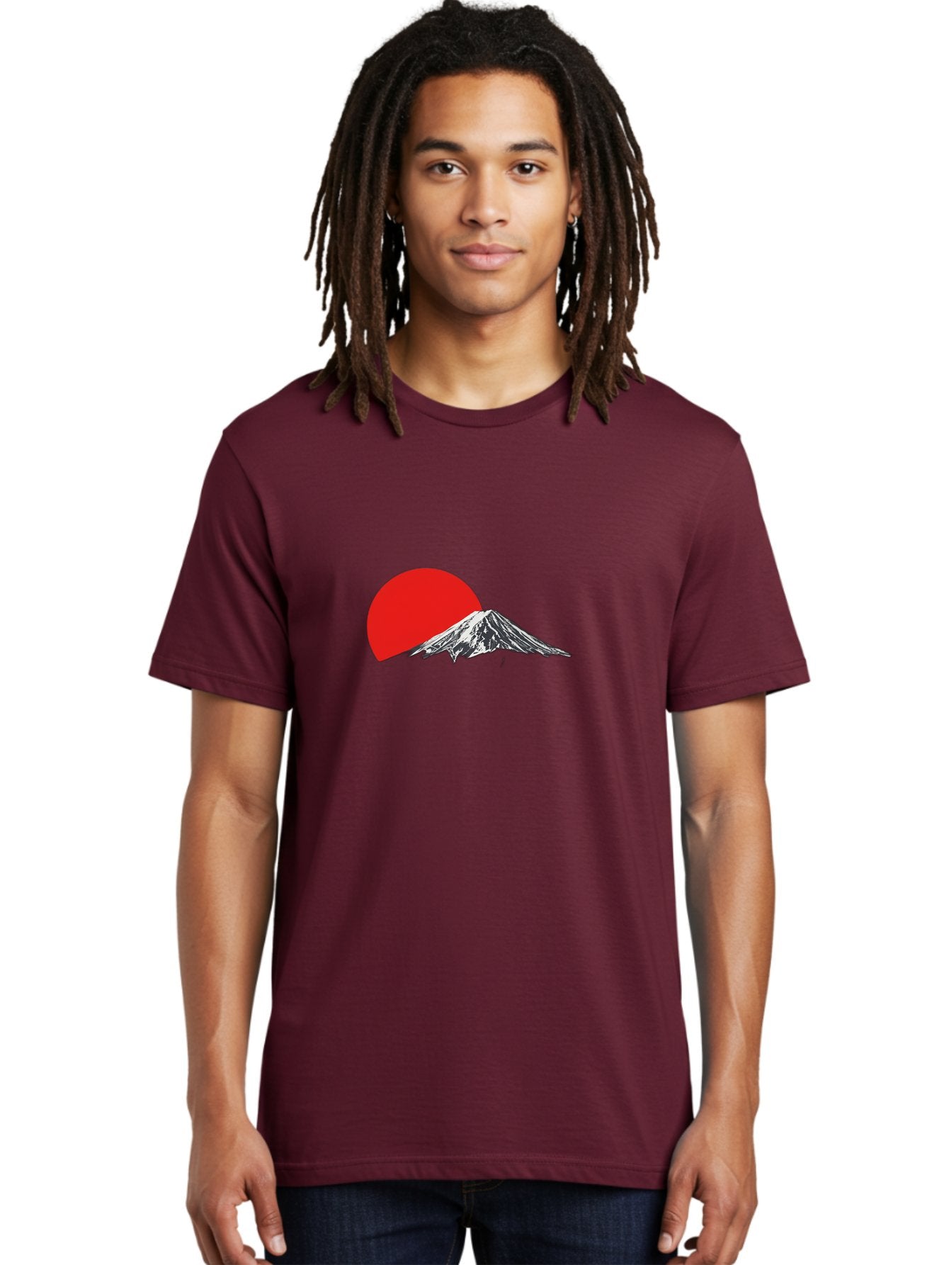 Mount-Fuji-Sunset Men'S Graphic Tee, 100% Cotton, Comfortable Casual Summer Wear, Machine Washable, Mount Fuji Landscape, Red Sun, Mountain Scenery, Serene Landscape, Japanese Culture, Iconic Landmark, Minimalist Design, Simple Art Bad976 19