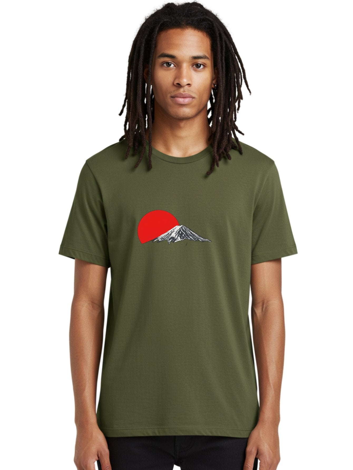 Mount-Fuji-Sunset Men'S Graphic Tee, 100% Cotton, Comfortable Casual Summer Wear, Machine Washable, Mount Fuji Landscape, Red Sun, Mountain Scenery, Serene Landscape, Japanese Culture, Iconic Landmark, Minimalist Design, Simple Art Bad976 21