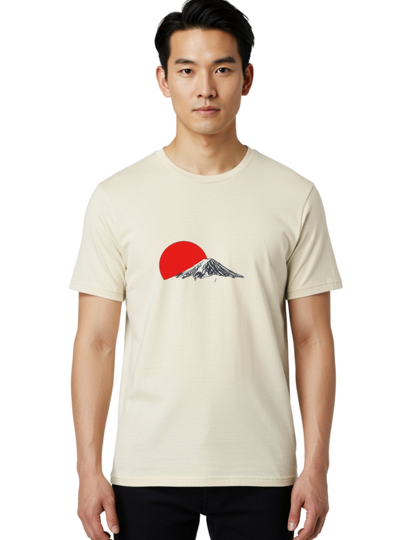 Mount-Fuji-Sunset Men'S Graphic Tee, 100% Cotton, Comfortable Casual Summer Wear, Machine Washable, Mount Fuji Landscape, Red Sun, Mountain Scenery, Serene Landscape, Japanese Culture, Iconic Landmark, Minimalist Design, Simple Art Bad976 27