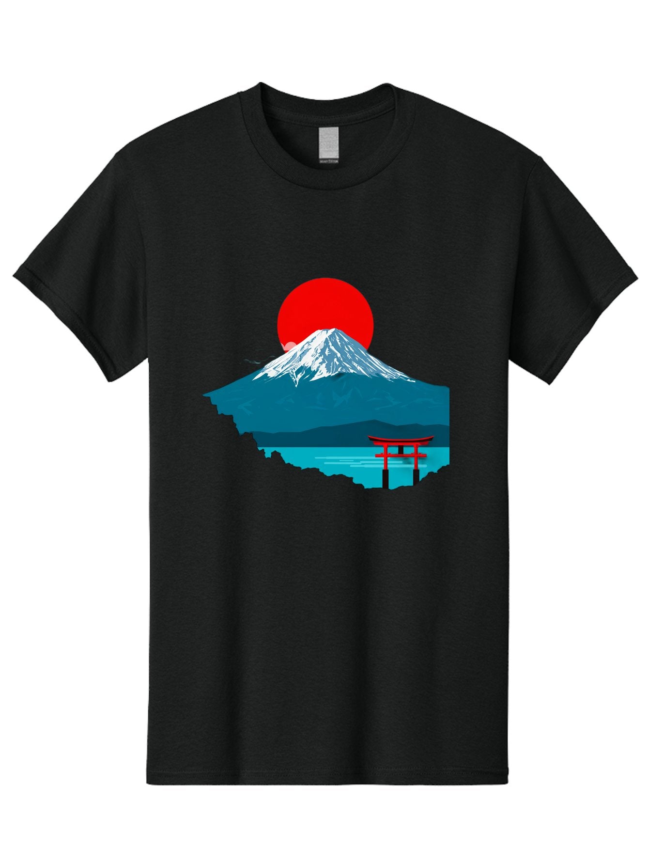 Mount-Fuji-Torii Men'S Graphic Tee, 100% Cotton, Comfortable Casual Summer Wear, Machine Washable, Mount Fuji Landscape, Japanese Scenery, Torii Gate, Red Sun, Serene Lake, Snowy Mountain, Traditional Japan, Vibrant Colors, Iconic Landmarks, Bad977 6