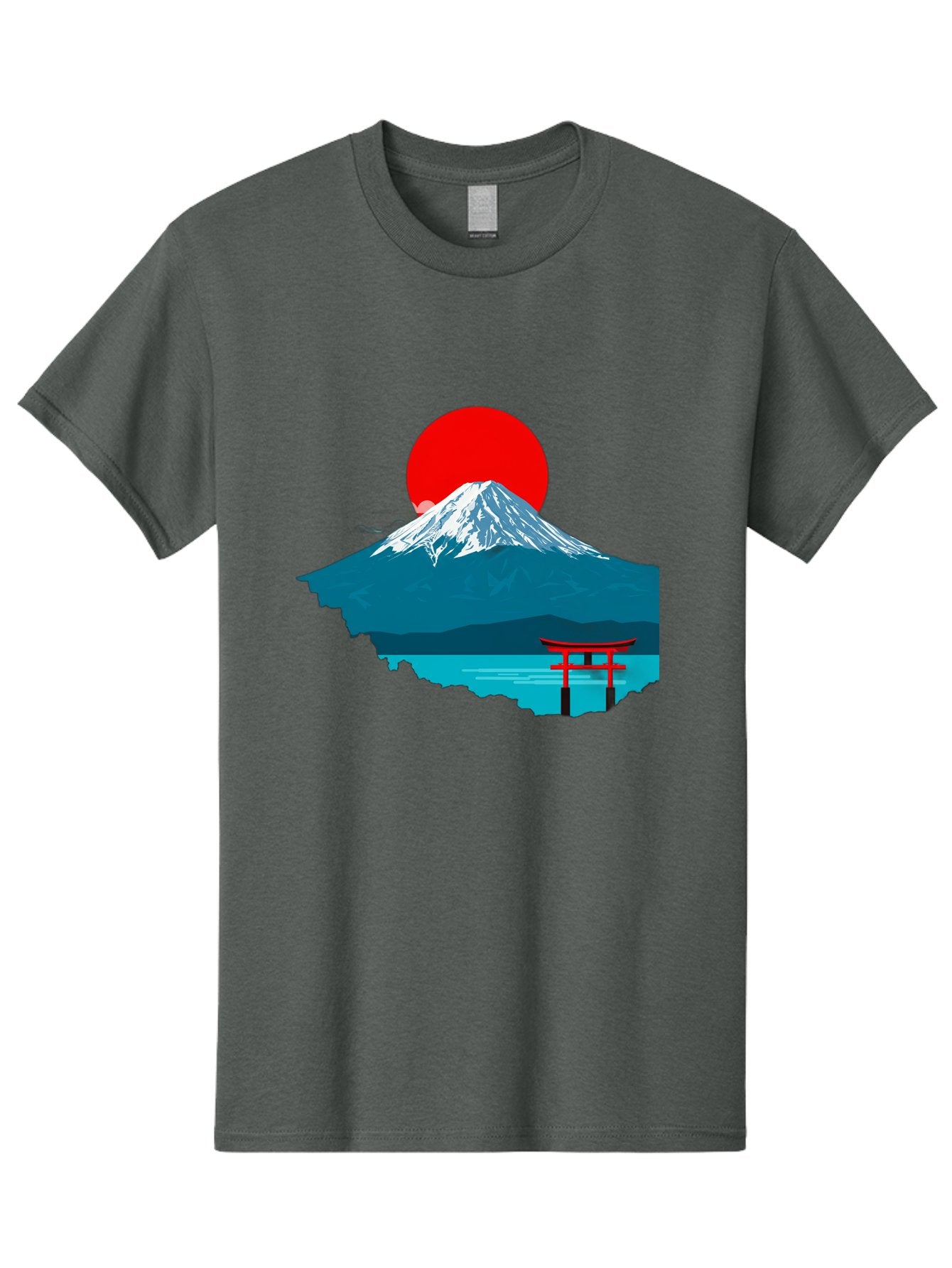 Mount-Fuji-Torii Men'S Graphic Tee, 100% Cotton, Comfortable Casual Summer Wear, Machine Washable, Mount Fuji Landscape, Japanese Scenery, Torii Gate, Red Sun, Serene Lake, Snowy Mountain, Traditional Japan, Vibrant Colors, Iconic Landmarks, Bad977 10