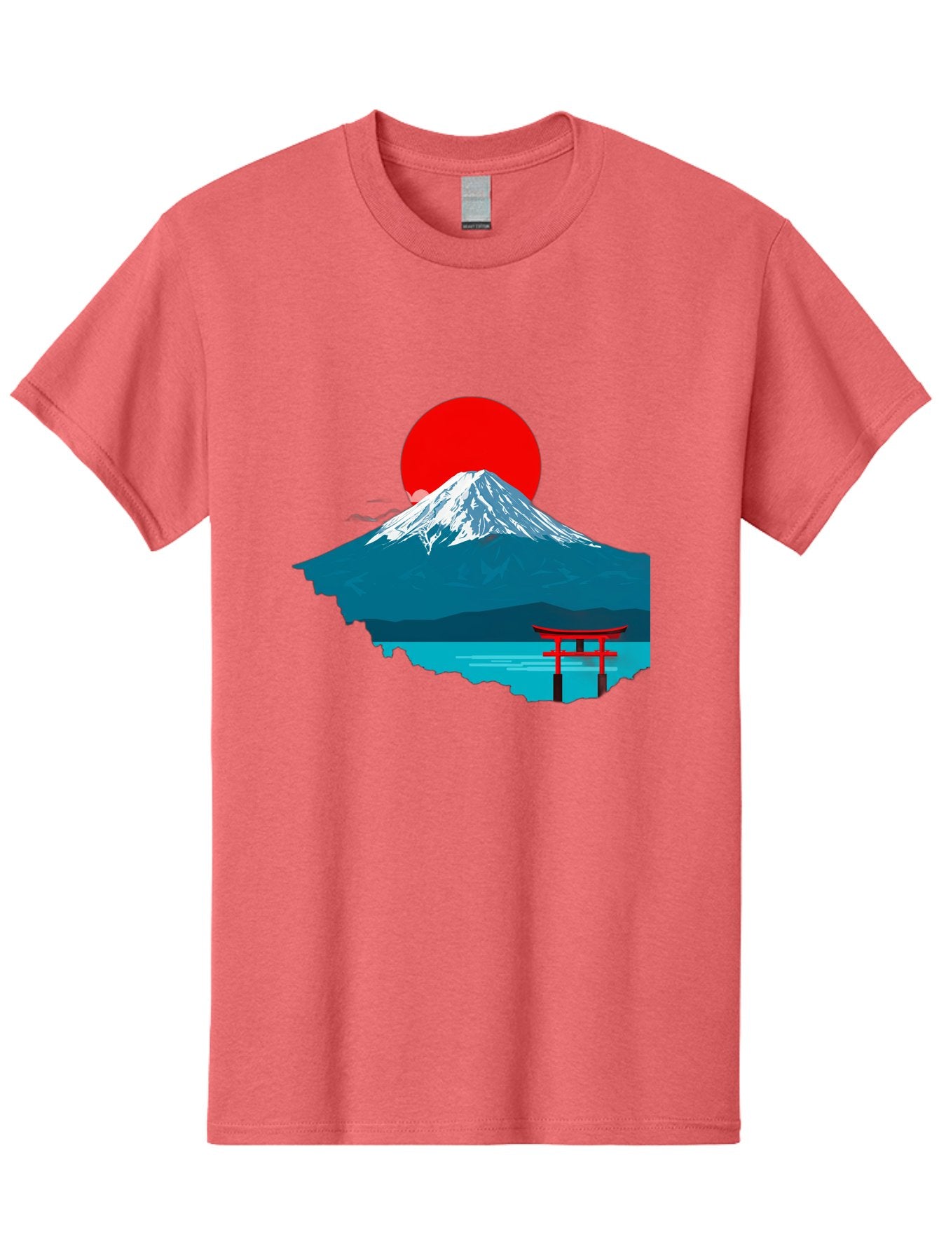 Mount-Fuji-Torii Men'S Graphic Tee, 100% Cotton, Comfortable Casual Summer Wear, Machine Washable, Mount Fuji Landscape, Japanese Scenery, Torii Gate, Red Sun, Serene Lake, Snowy Mountain, Traditional Japan, Vibrant Colors, Iconic Landmarks, Bad977 5