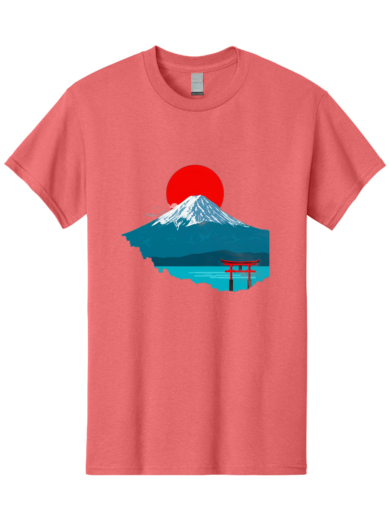 Mount-Fuji-Torii Men'S Graphic Tee, 100% Cotton, Comfortable Casual Summer Wear, Machine Washable, Mount Fuji Landscape, Japanese Scenery, Torii Gate, Red Sun, Serene Lake, Snowy Mountain, Traditional Japan, Vibrant Colors, Iconic Landmarks, Bad977 8