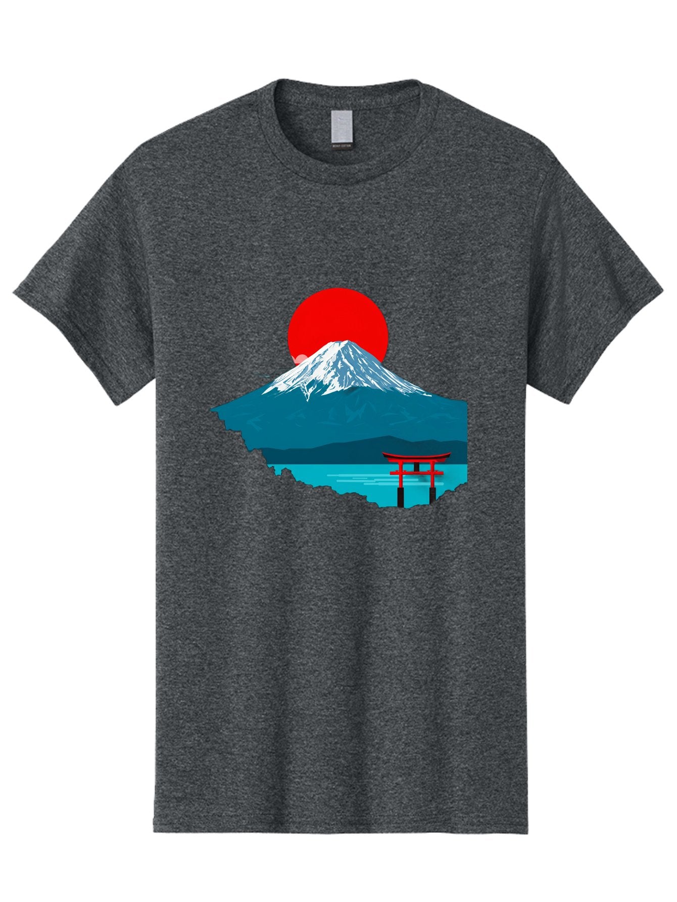 Mount-Fuji-Torii Men'S Graphic Tee, 100% Cotton, Comfortable Casual Summer Wear, Machine Washable, Mount Fuji Landscape, Japanese Scenery, Torii Gate, Red Sun, Serene Lake, Snowy Mountain, Traditional Japan, Vibrant Colors, Iconic Landmarks, Bad977