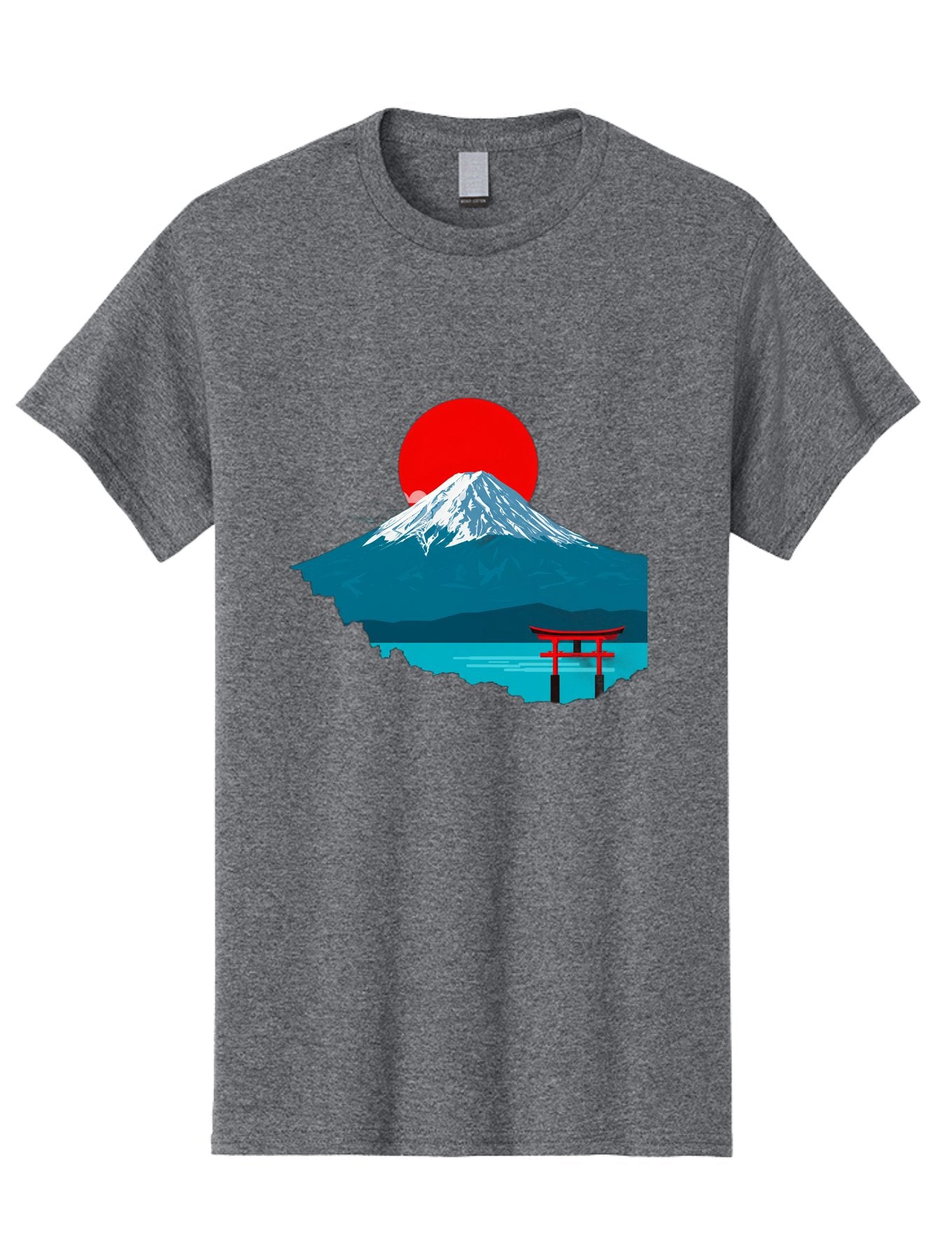 Mount-Fuji-Torii Men'S Graphic Tee, 100% Cotton, Comfortable Casual Summer Wear, Machine Washable, Mount Fuji Landscape, Japanese Scenery, Torii Gate, Red Sun, Serene Lake, Snowy Mountain, Traditional Japan, Vibrant Colors, Iconic Landmarks, Bad977 8