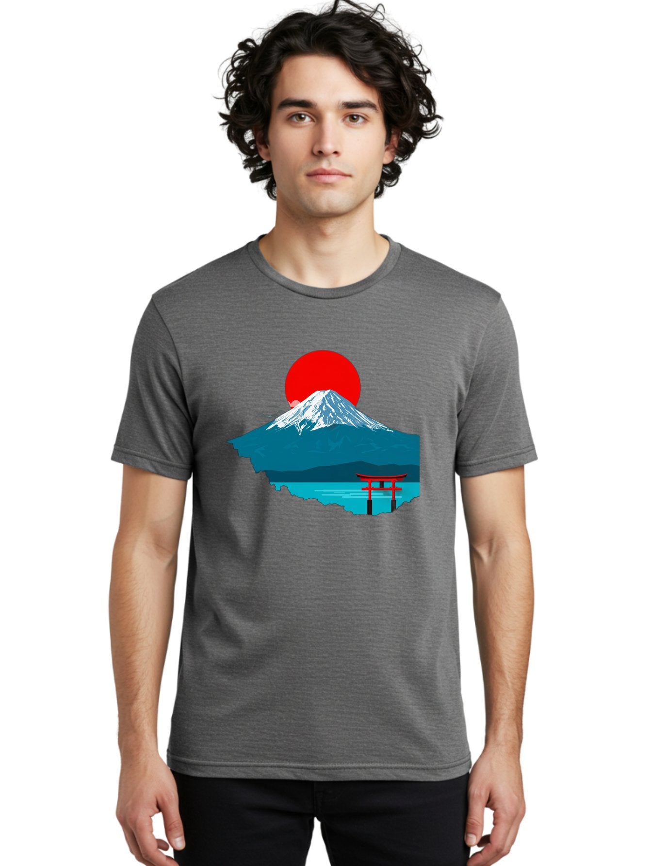 Mount-Fuji-Torii Men'S Graphic Tee, 100% Cotton, Comfortable Casual Summer Wear, Machine Washable, Mount Fuji Landscape, Japanese Scenery, Torii Gate, Red Sun, Serene Lake, Snowy Mountain, Traditional Japan, Vibrant Colors, Iconic Landmarks, Bad977 25